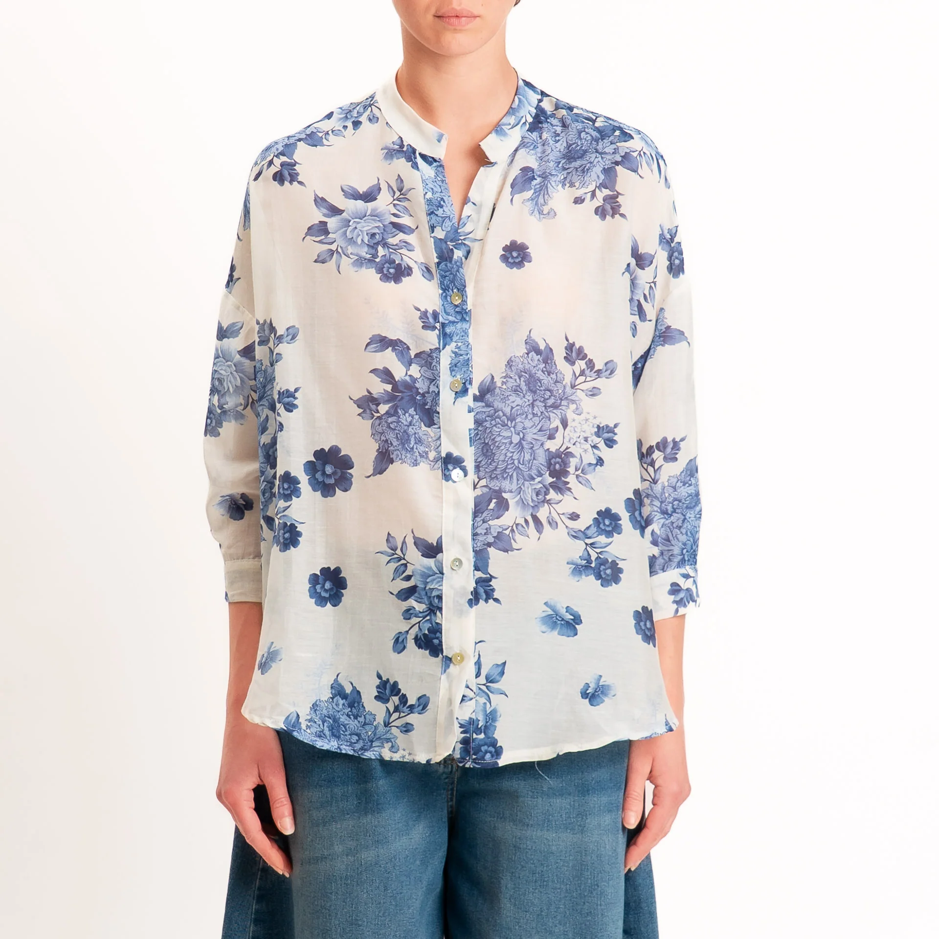 Zeroassoluto-Camicia MAIA mussola seta/cotone - floreale burro/jeans - Image 3