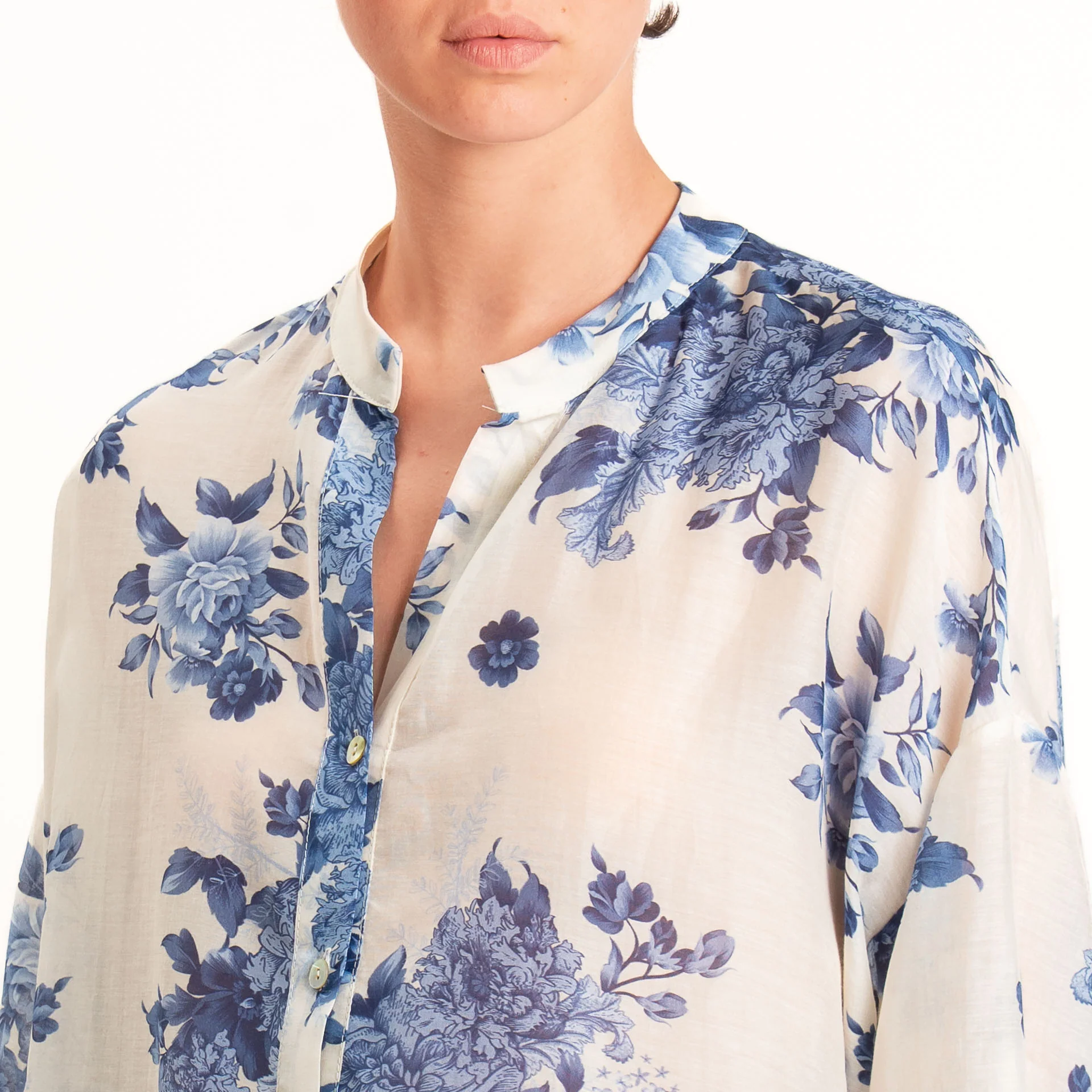 Zeroassoluto-Camicia MAIA mussola seta/cotone - floreale burro/jeans - Image 4