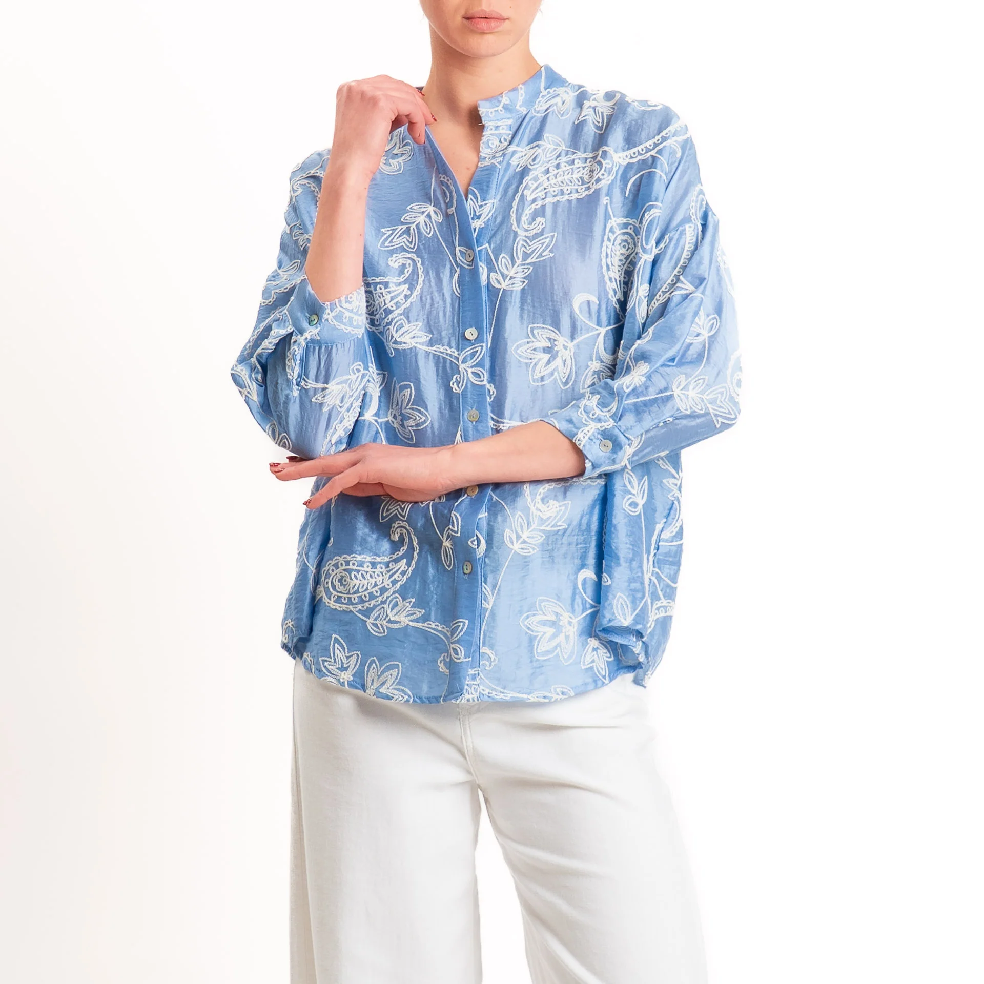 Zeroassoluto-Camicia MAIA mussola in lyocel - ricami azzurro/bianco - Image 2