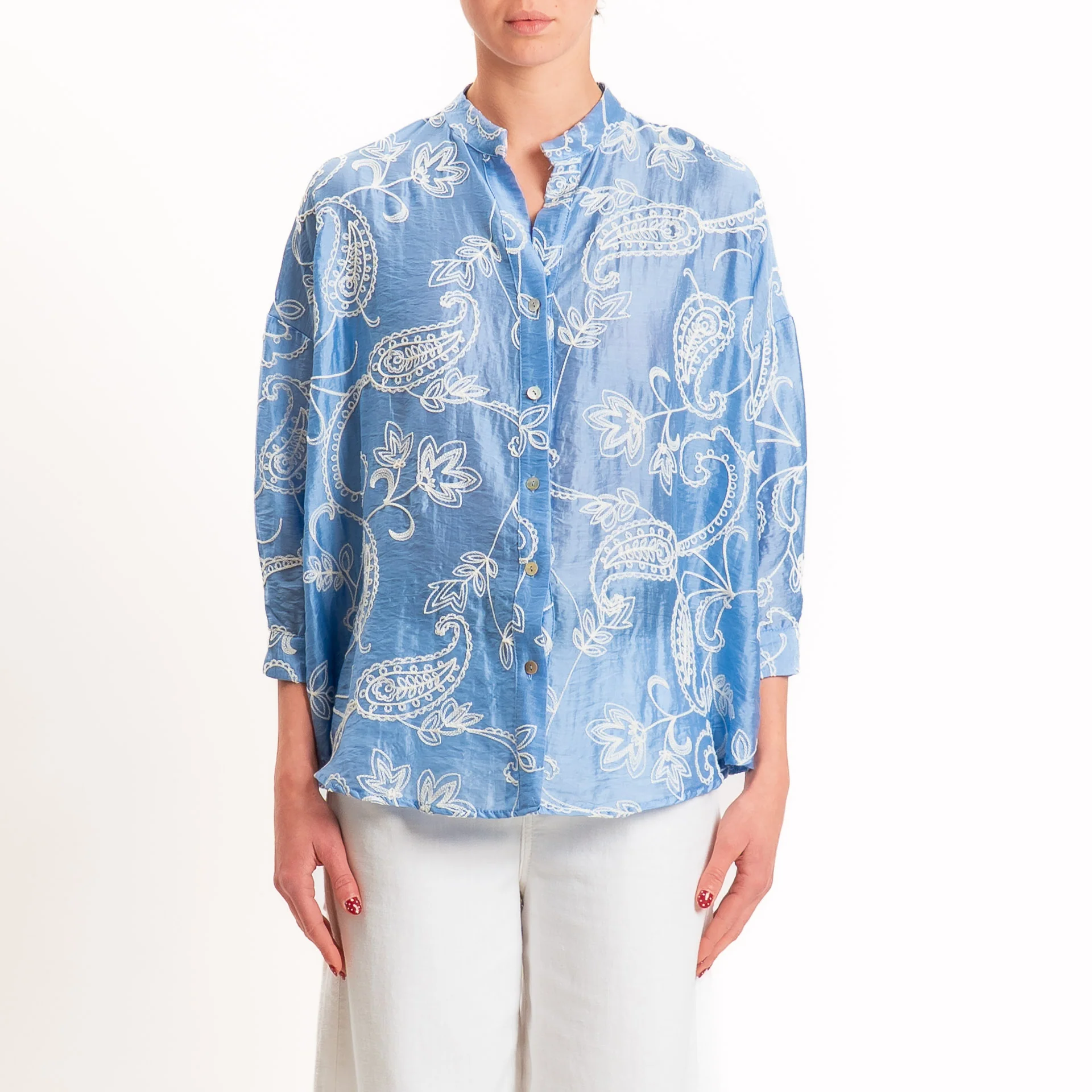 Zeroassoluto-Camicia MAIA mussola in lyocel - ricami azzurro/bianco - Image 3