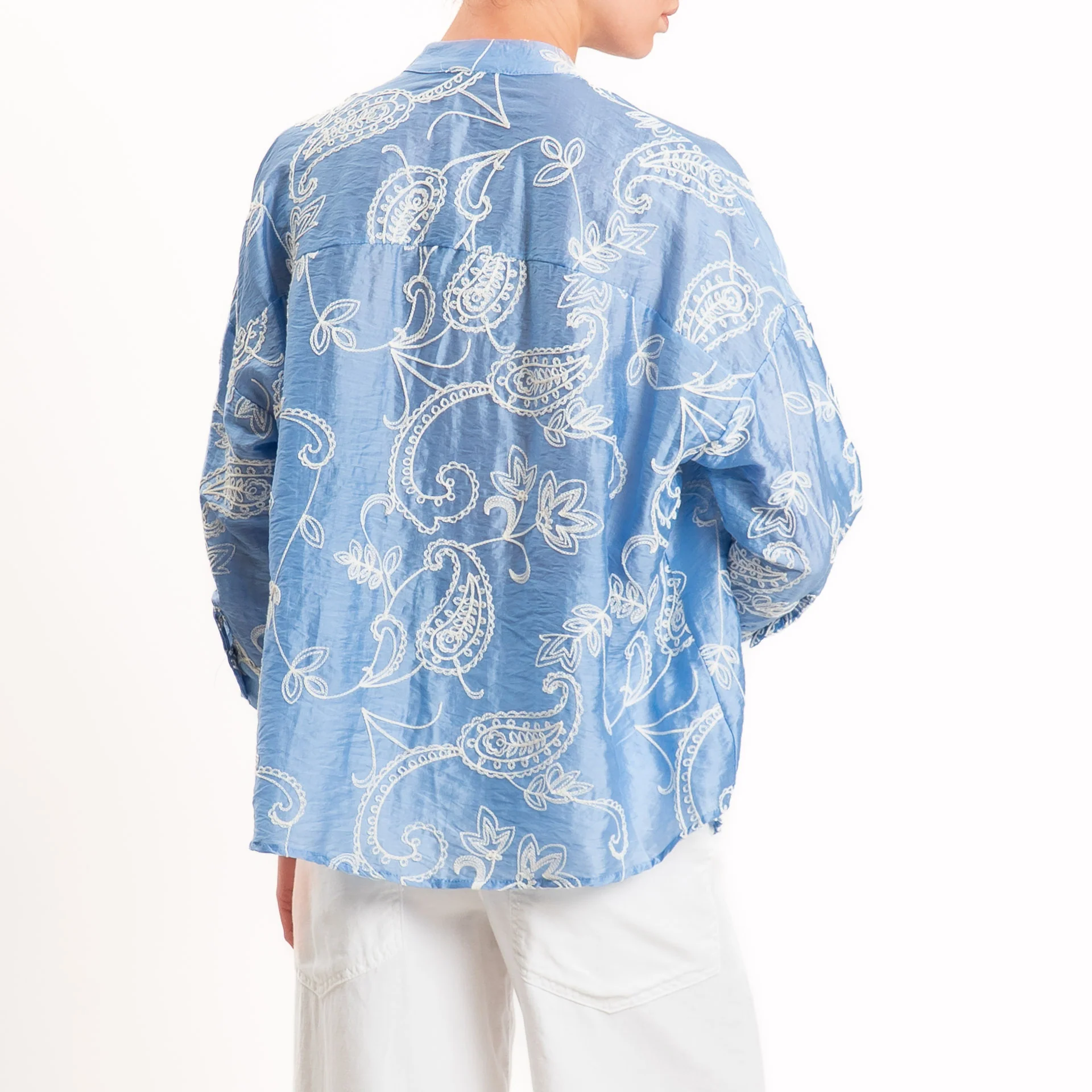 Zeroassoluto-Camicia MAIA mussola in lyocel - ricami azzurro/bianco - Image 5
