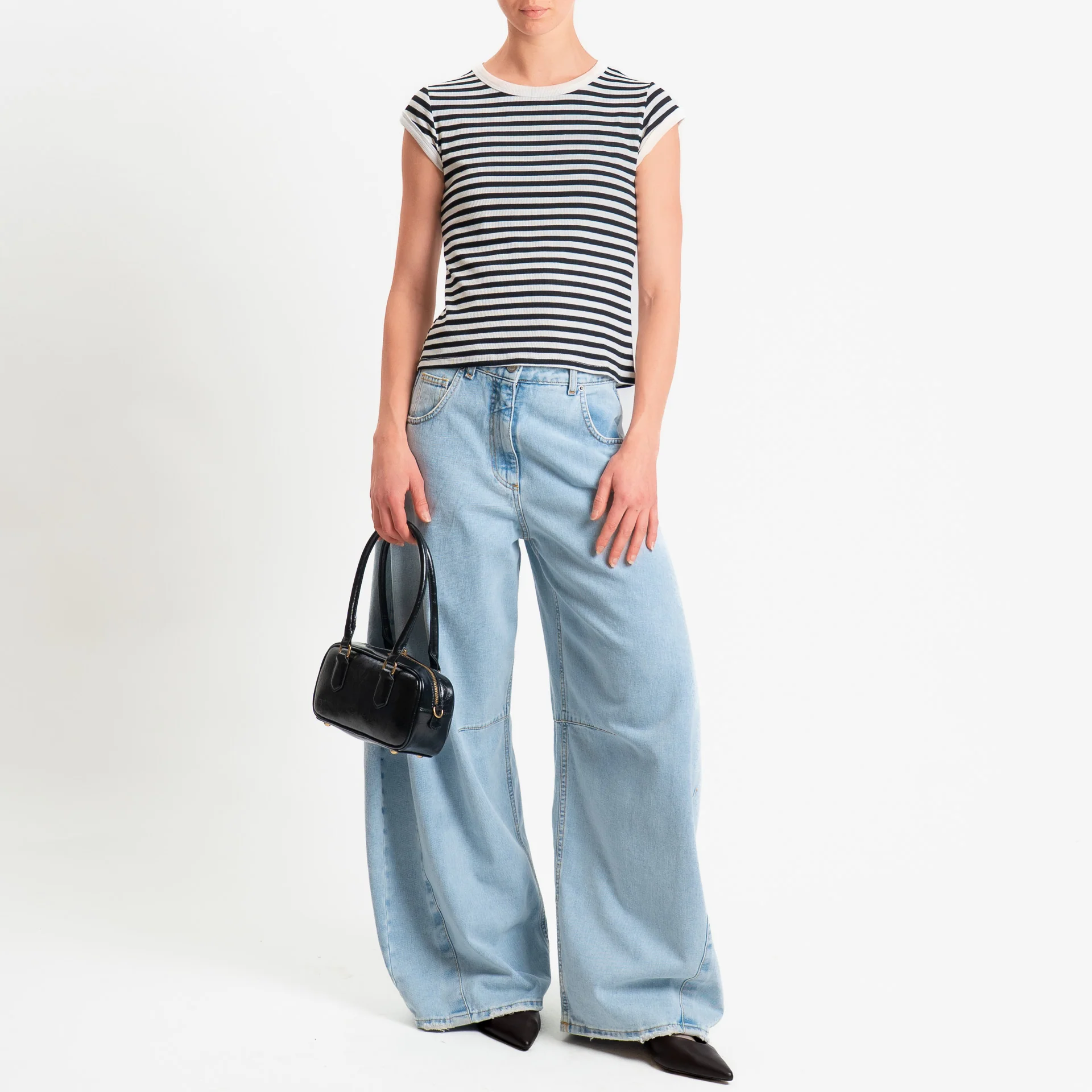 Tensione in-T-shirt costine a righe - panna/nero