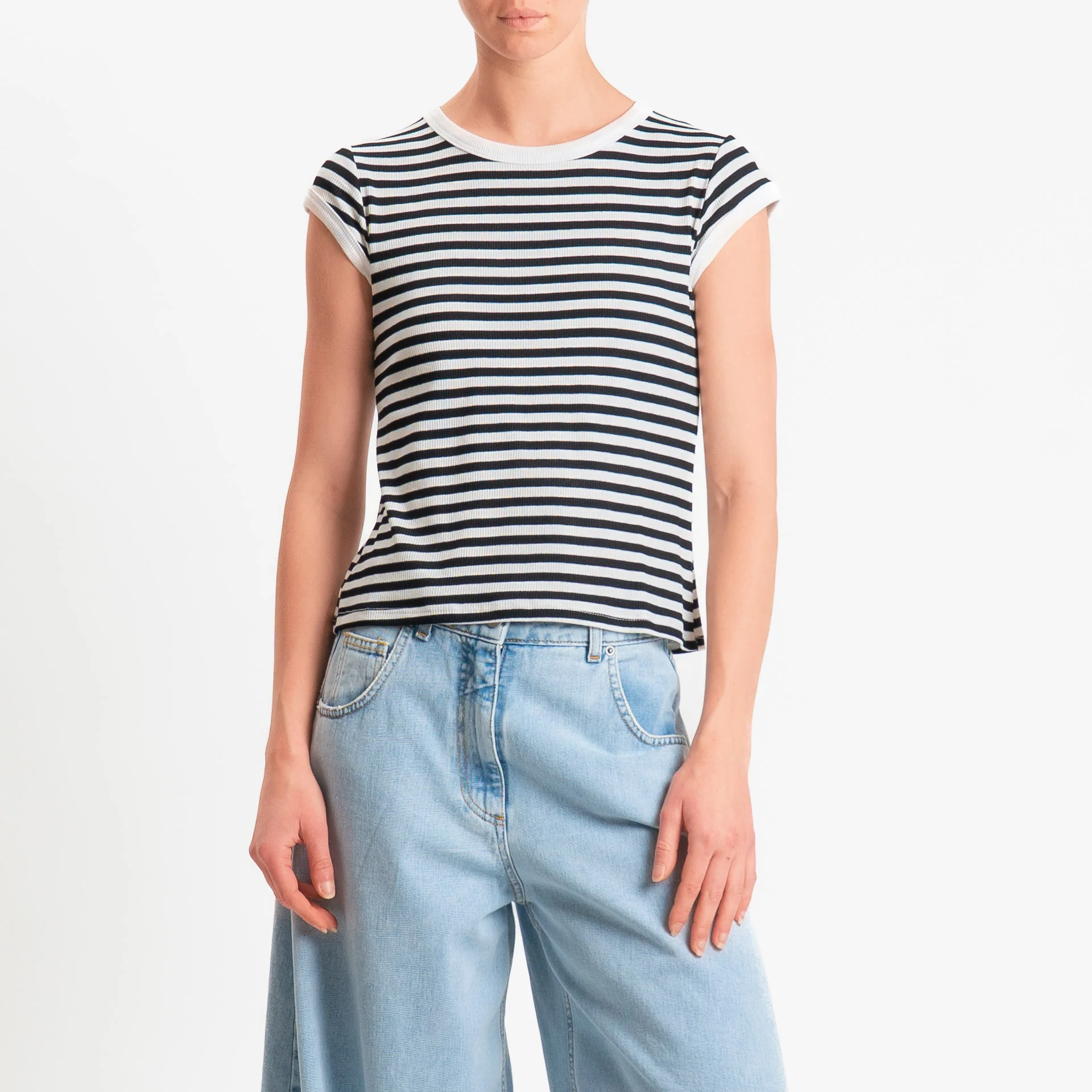 Tensione in-T-shirt costine a righe - panna/nero - Image 2