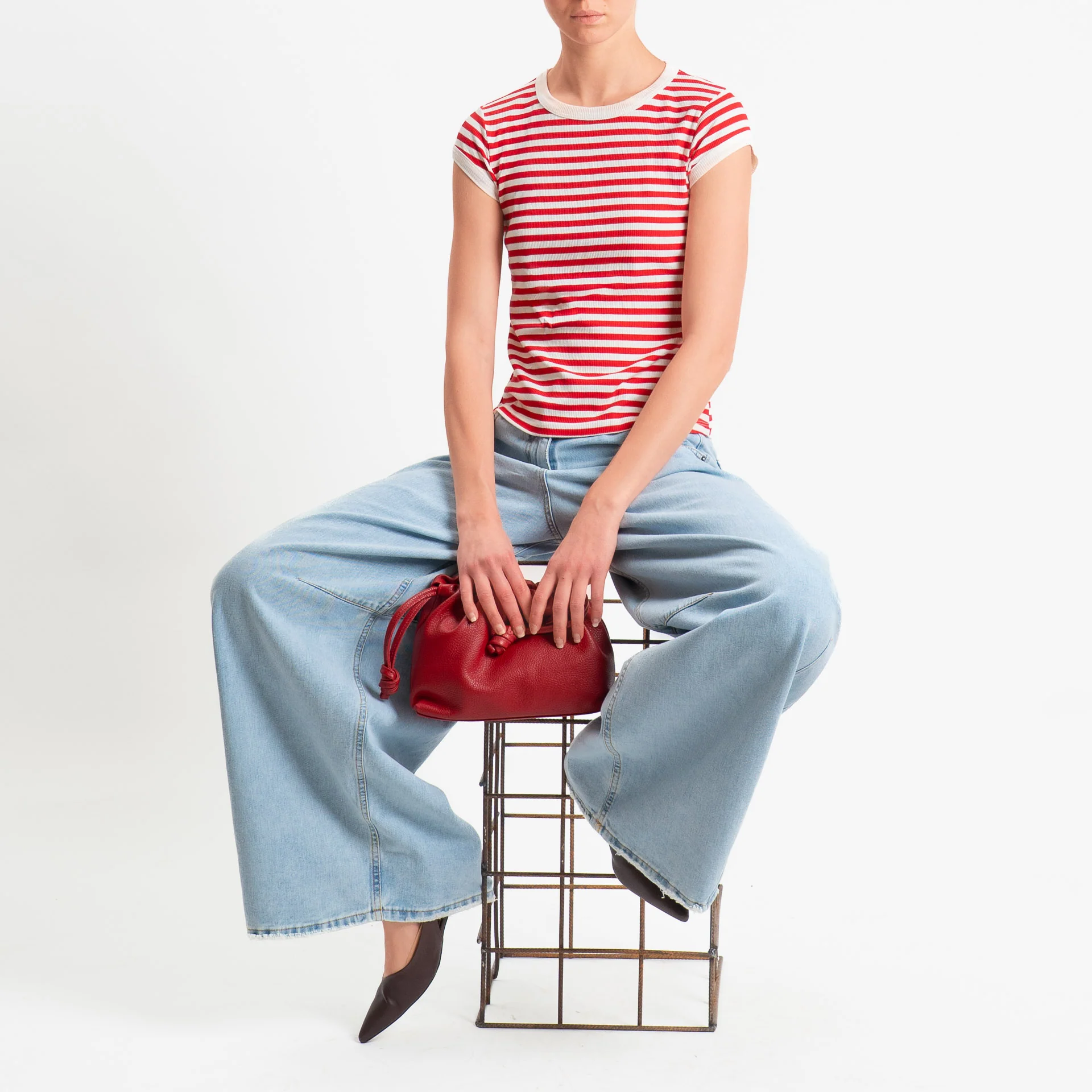 Tensione in-T-shirt costine a righe - panna/rosso