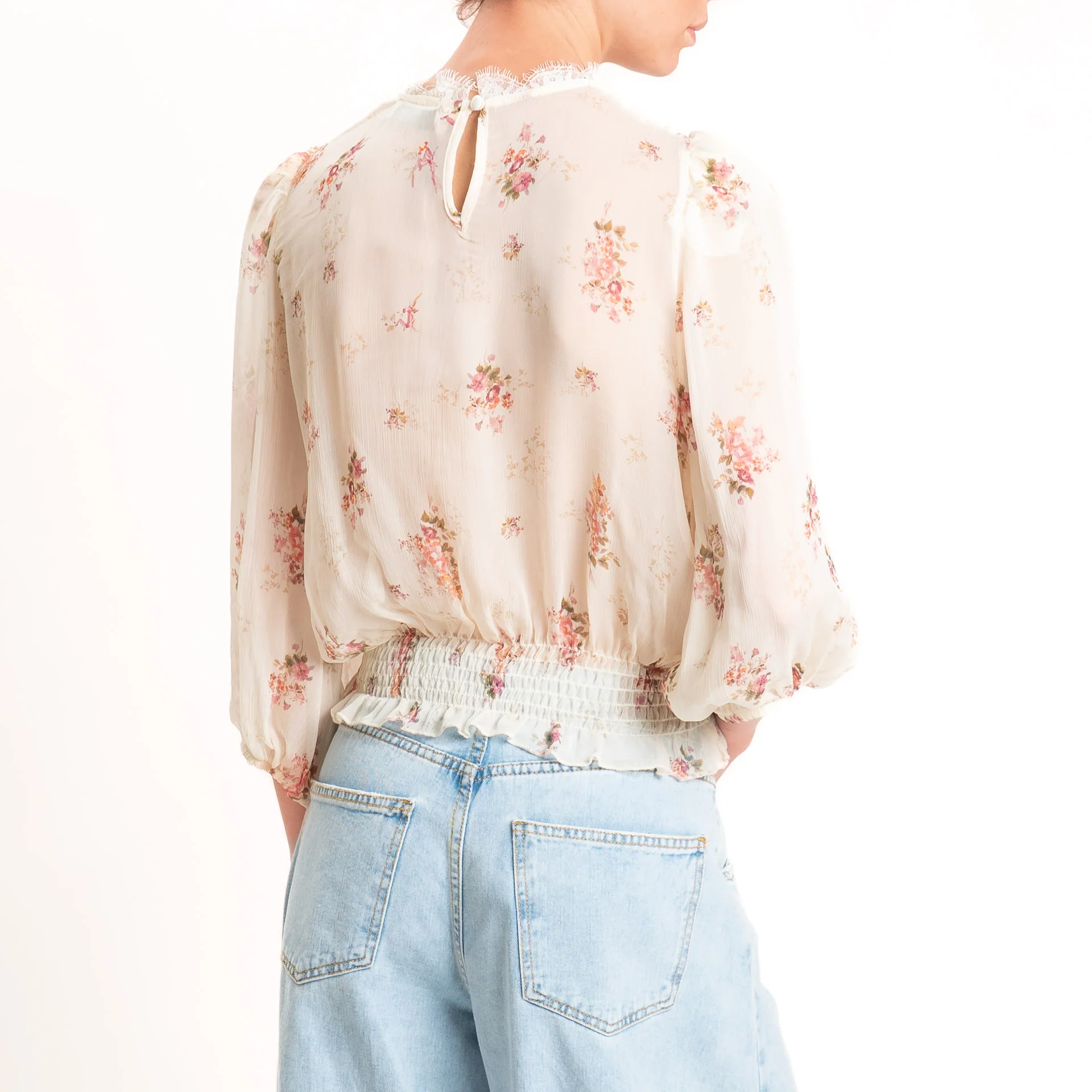 Motel-Blusa georgette fantasia provenzale - burro/rosa/militare - Image 4