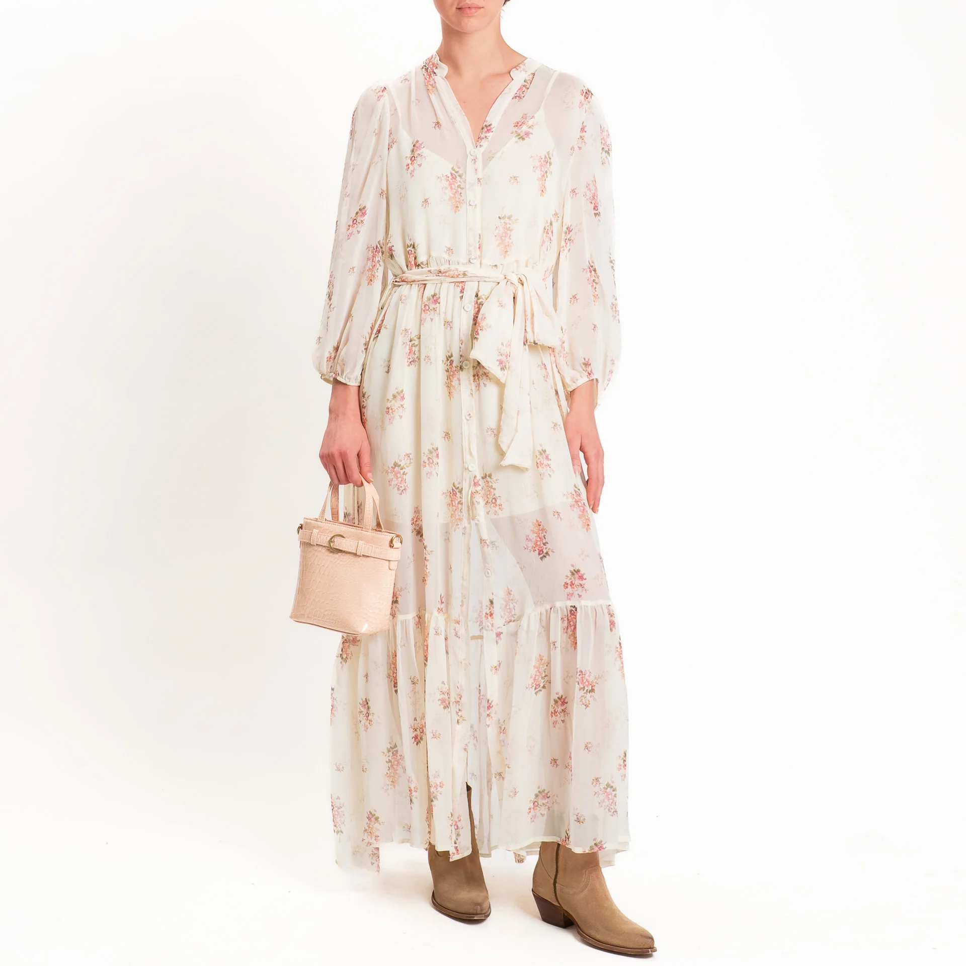 Motel-Chemisier georgette fantasia provenzale - burro/rosa/militare - Image 2