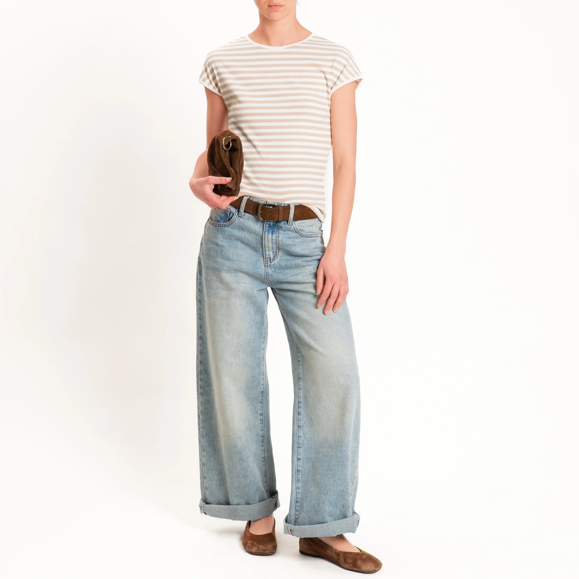 Motel-T-shirt righe a costine elasticizzata - panna/beige - Image 2