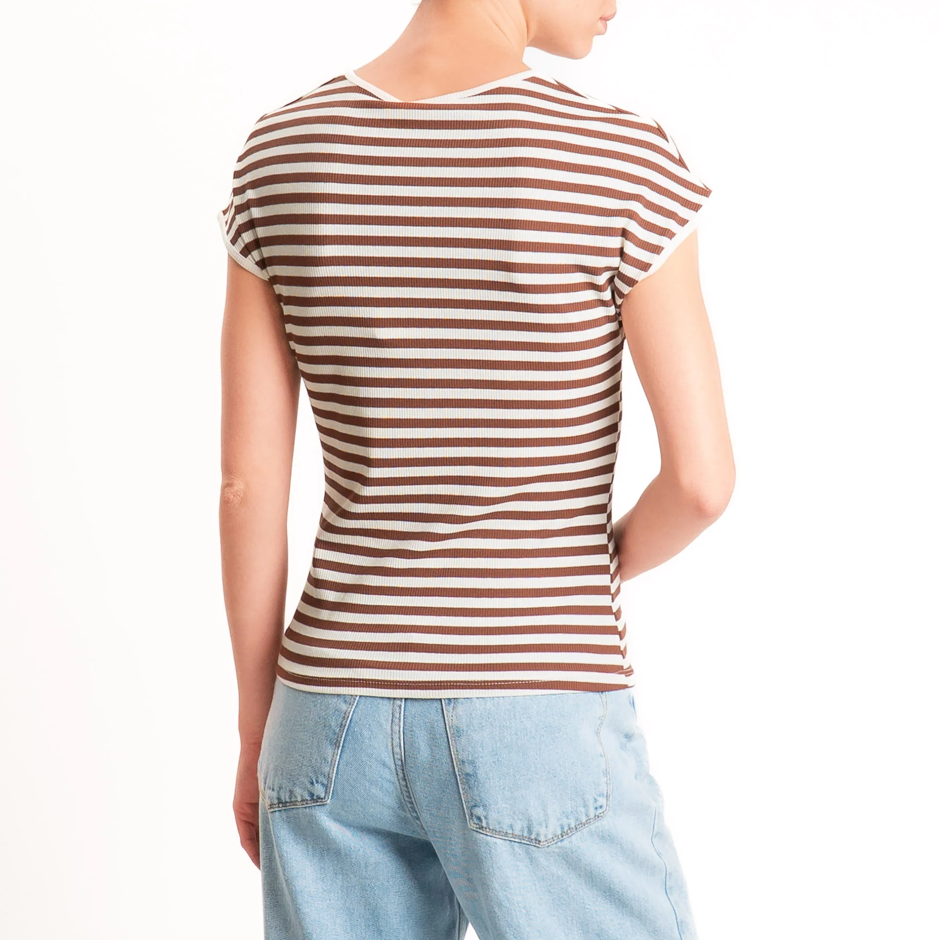 Motel-T-shirt righe a costine elasticizzata - panna/tabacco - Image 3