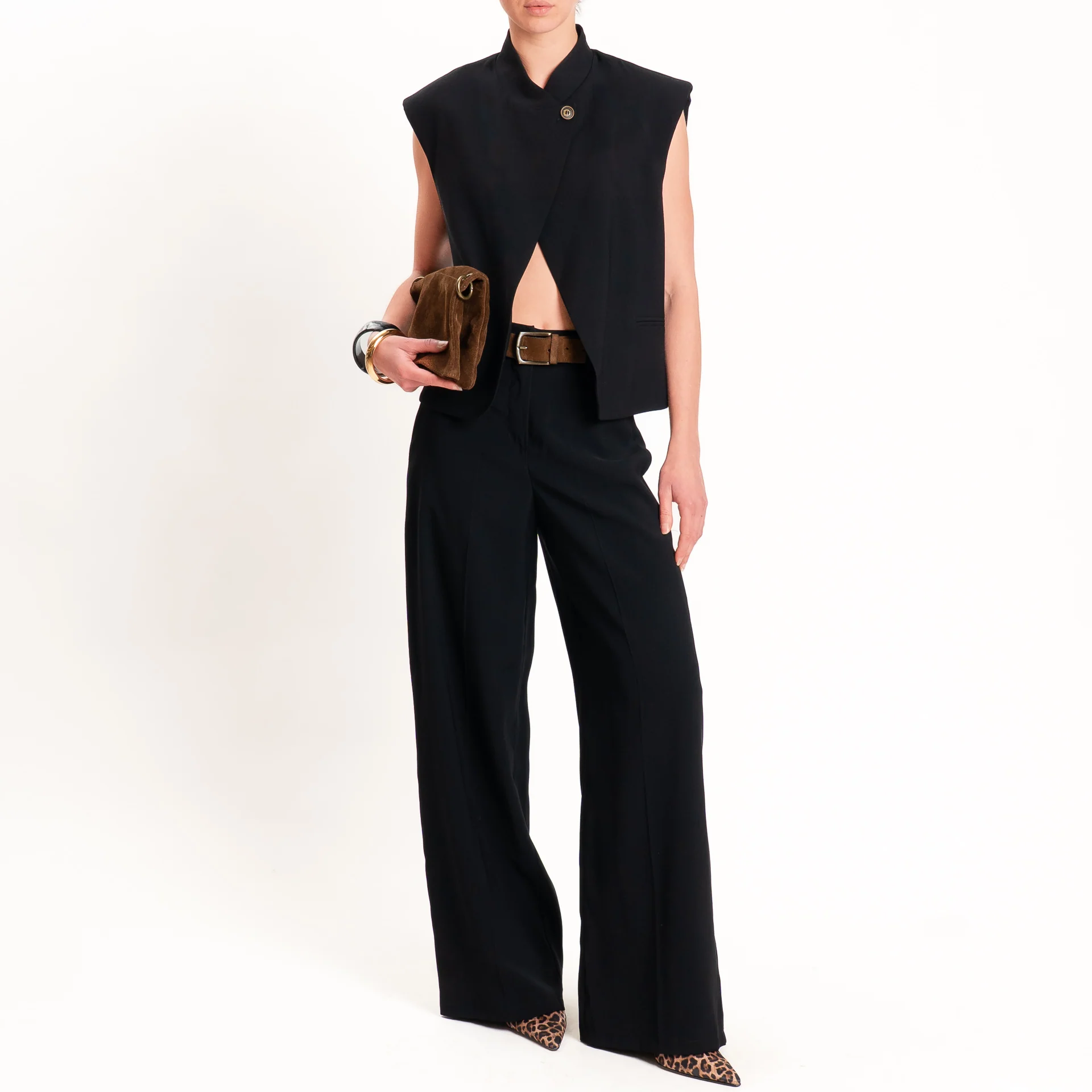 Tensione in-Pantalone wide leg elastico dietro - nero
