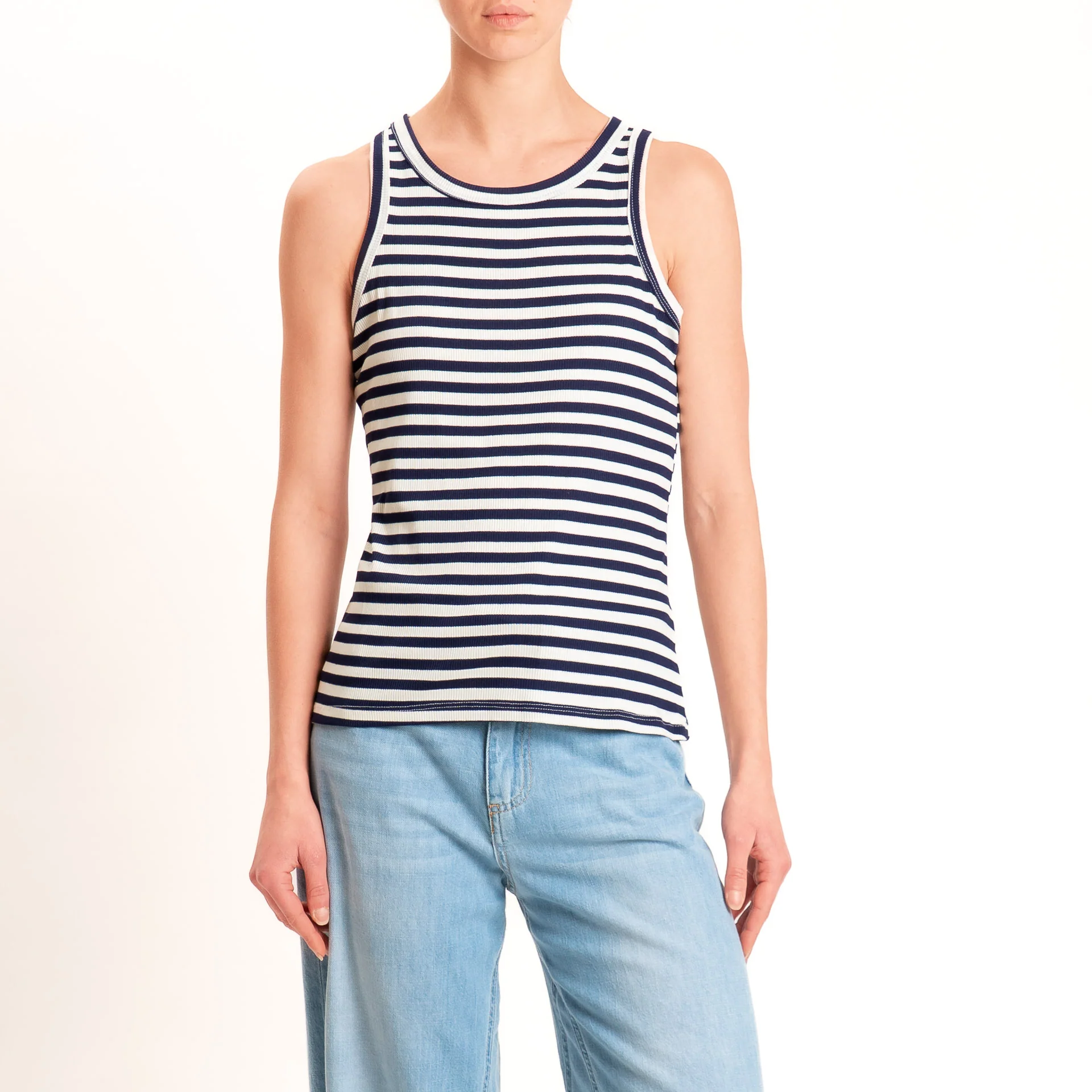 Motel-Top righe a costine elasticizzato - panna/blu