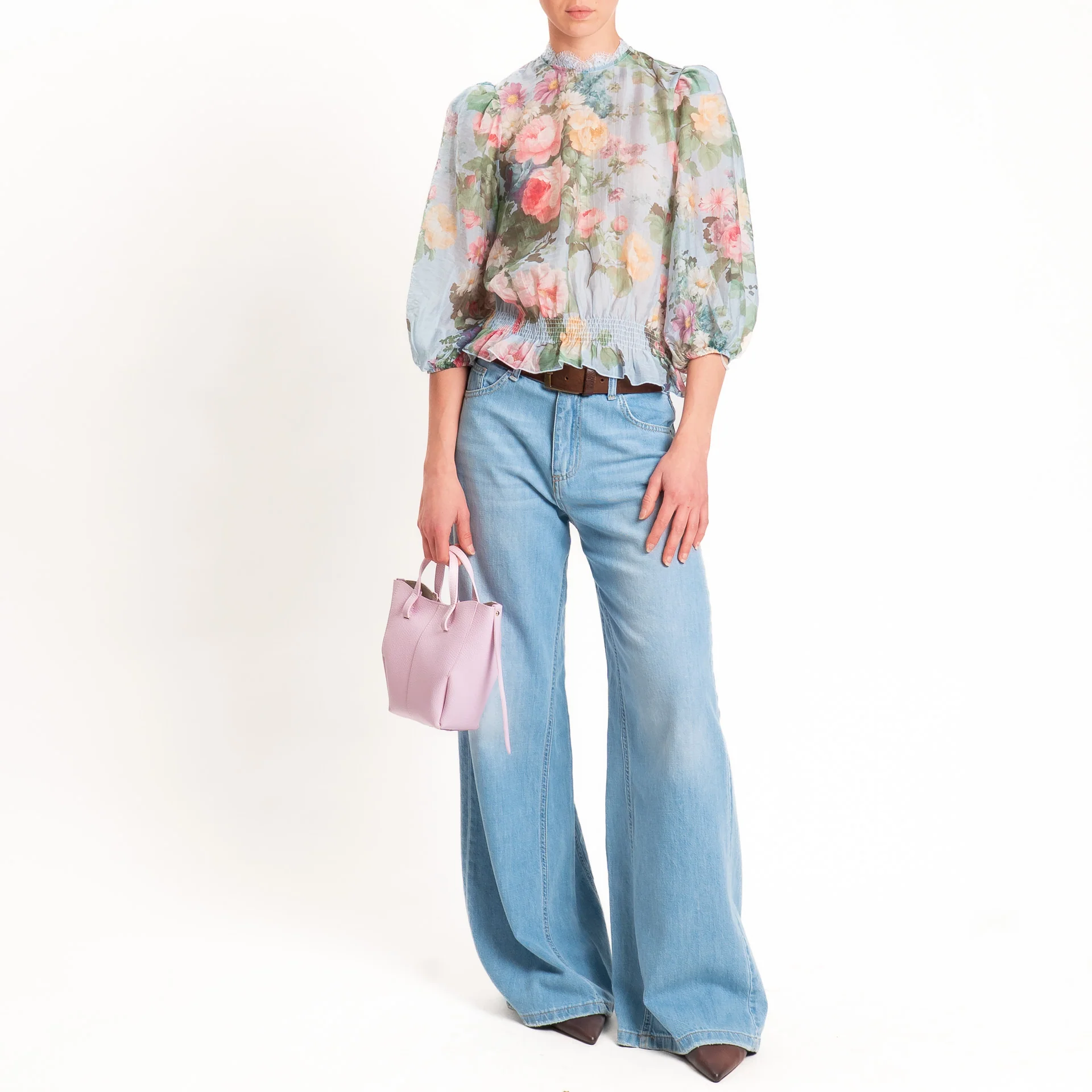 Tensione in-Blusa mussola fantasia floreale - celeste/rosa/verde