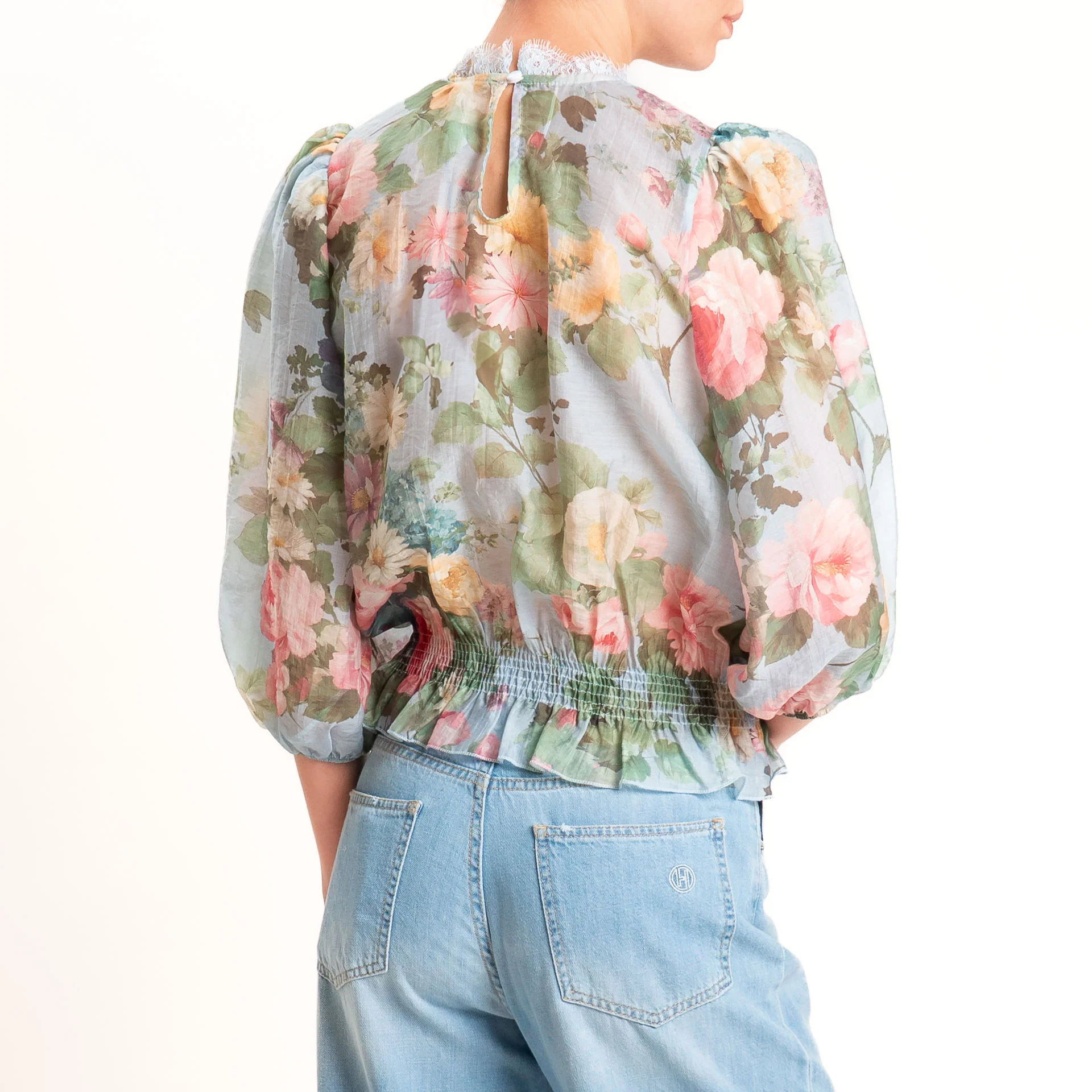 Tensione in-Blusa mussola fantasia floreale - celeste/rosa/verde - Image 3
