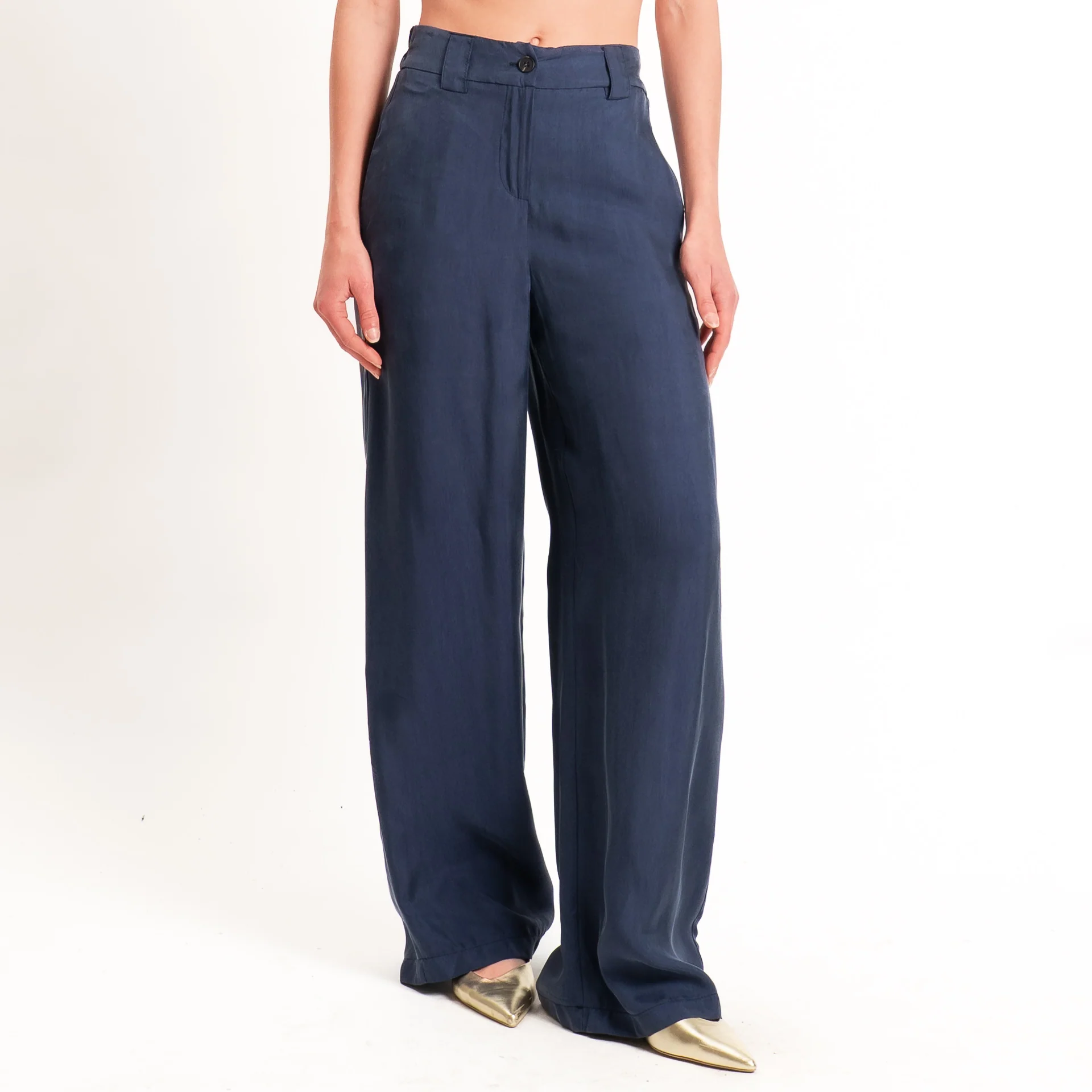 Tensione in-Pantalone cupro wide leg elastico dietro - blu - Image 2