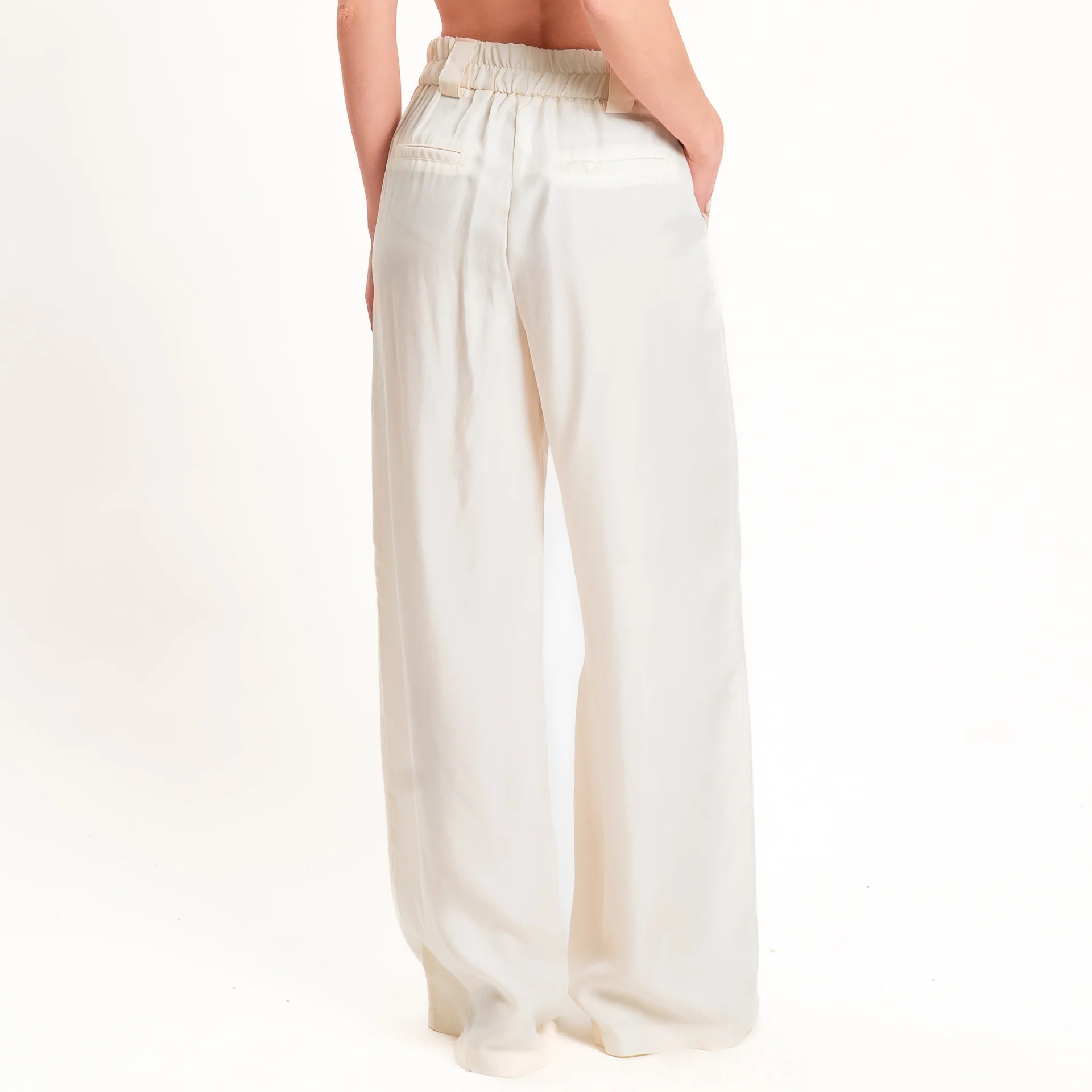 Tensione in-Pantalone cupro wide leg elastico dietro - panna - Image 4
