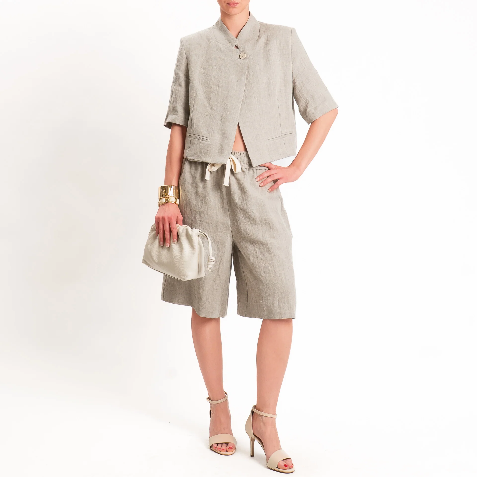 Vicolo-Bermuda 100% lino con coulisse - sabbia