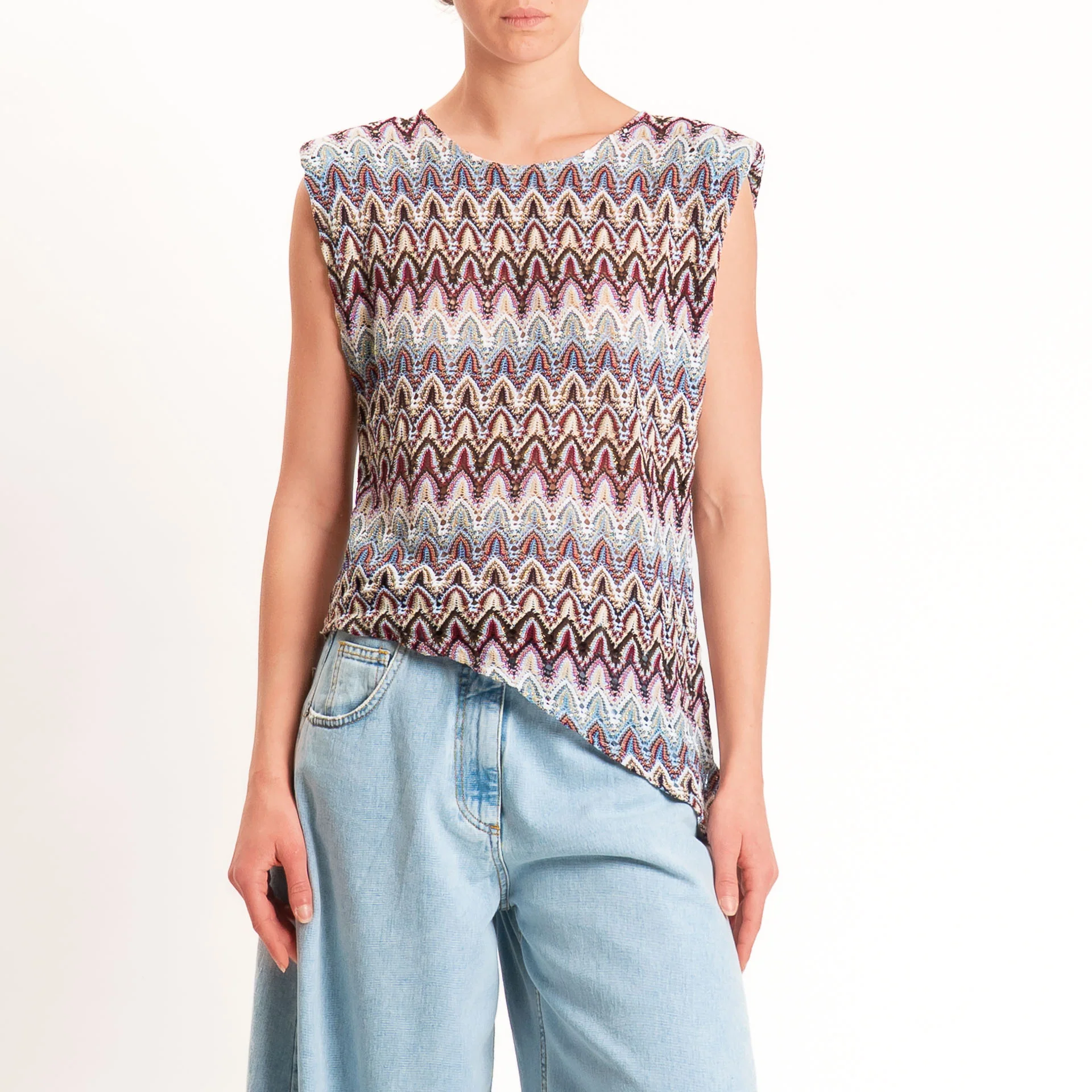 Tensione in-Blusa fantasia jacquard in maglina - india/cielo/latte - Image 2