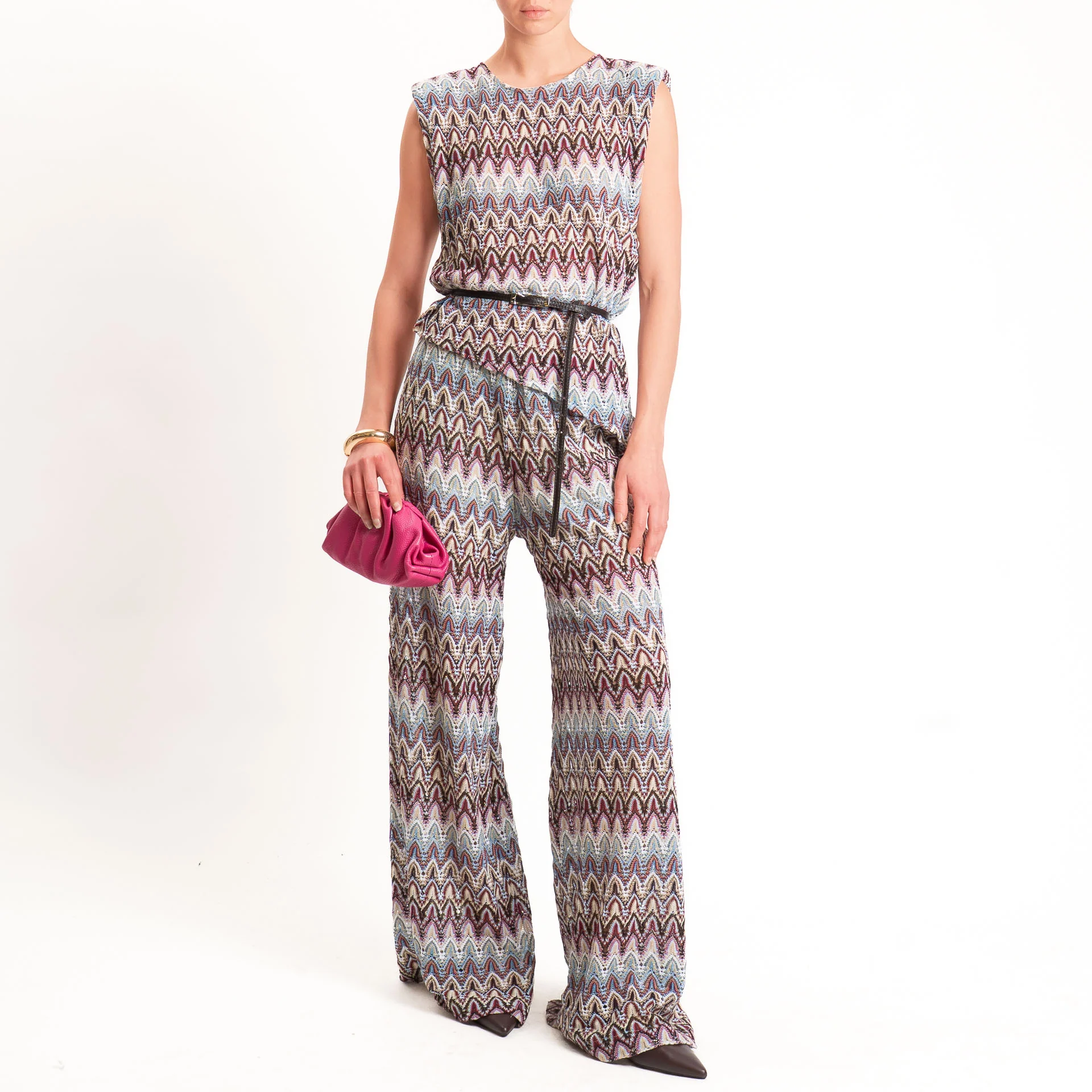 Tensione in-Blusa fantasia jacquard in maglina - india/cielo/latte - Image 3