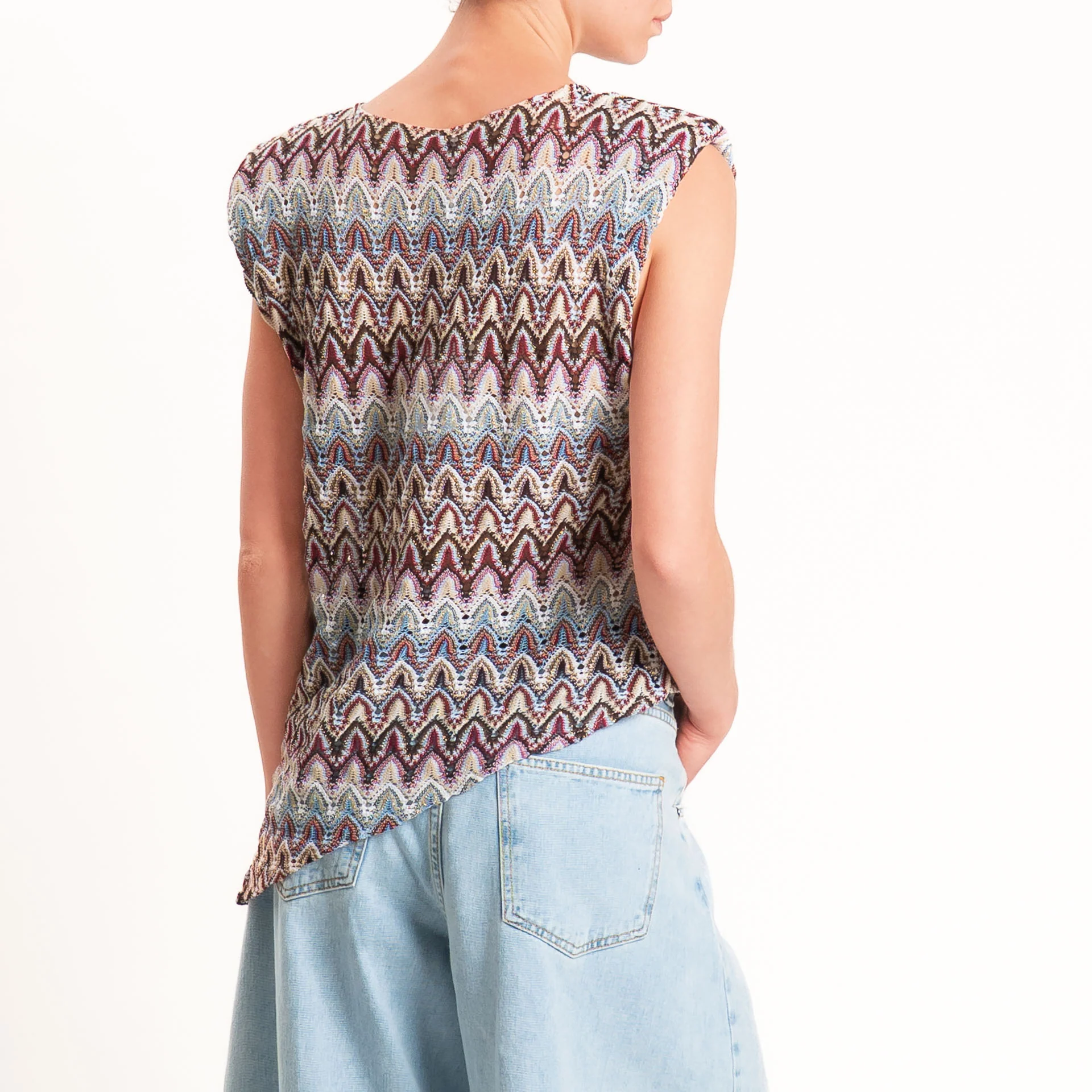 Tensione in-Blusa fantasia jacquard in maglina - india/cielo/latte - Image 4