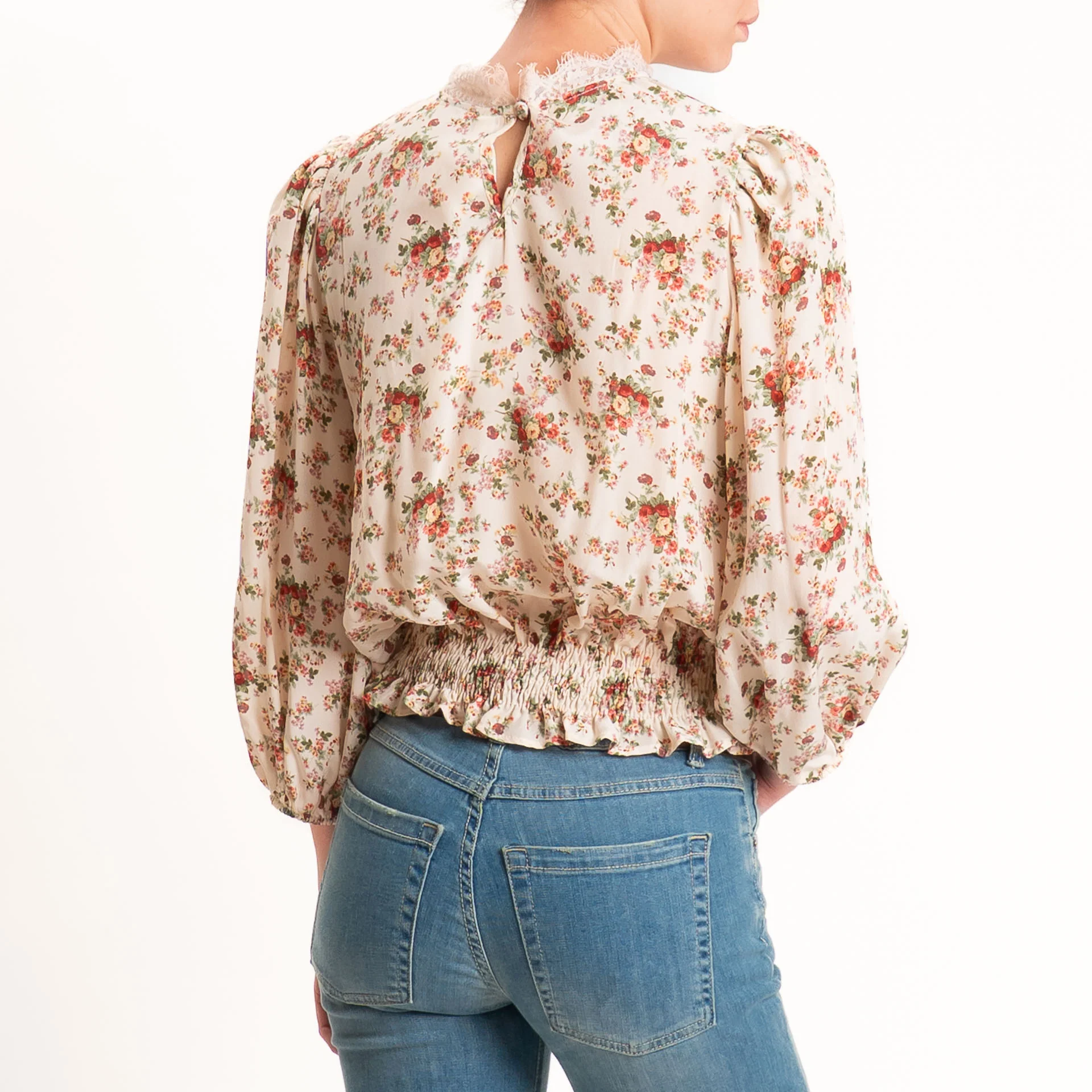 Tensione in-Blusa floreale elastico in vita - cipria/militare/rosso - Image 3
