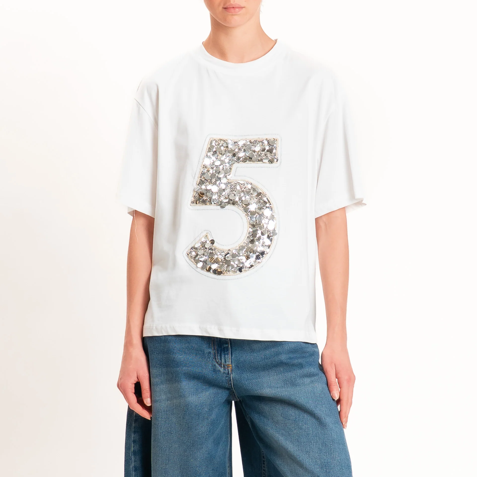 Tensione in-T-shirt n.5 con paillettes - panna - Image 2