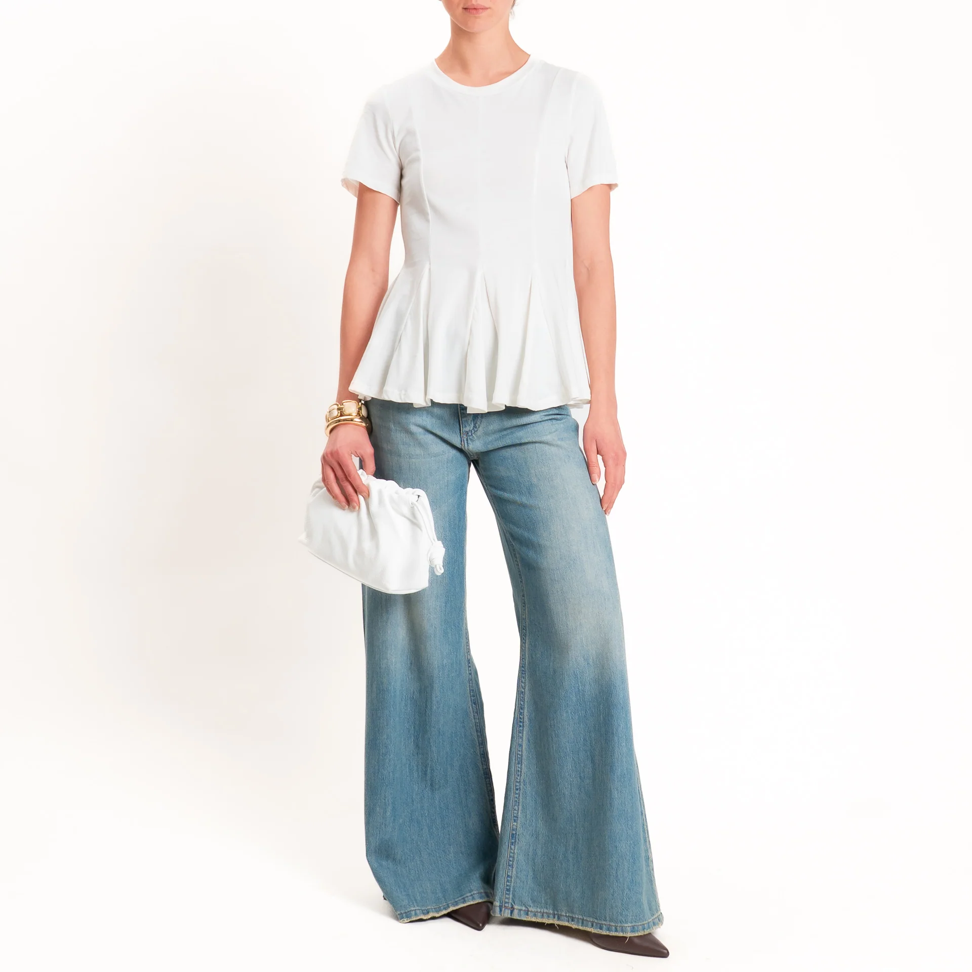 Tensione in-T-shirt girocollo con riprese - panna - Image 3