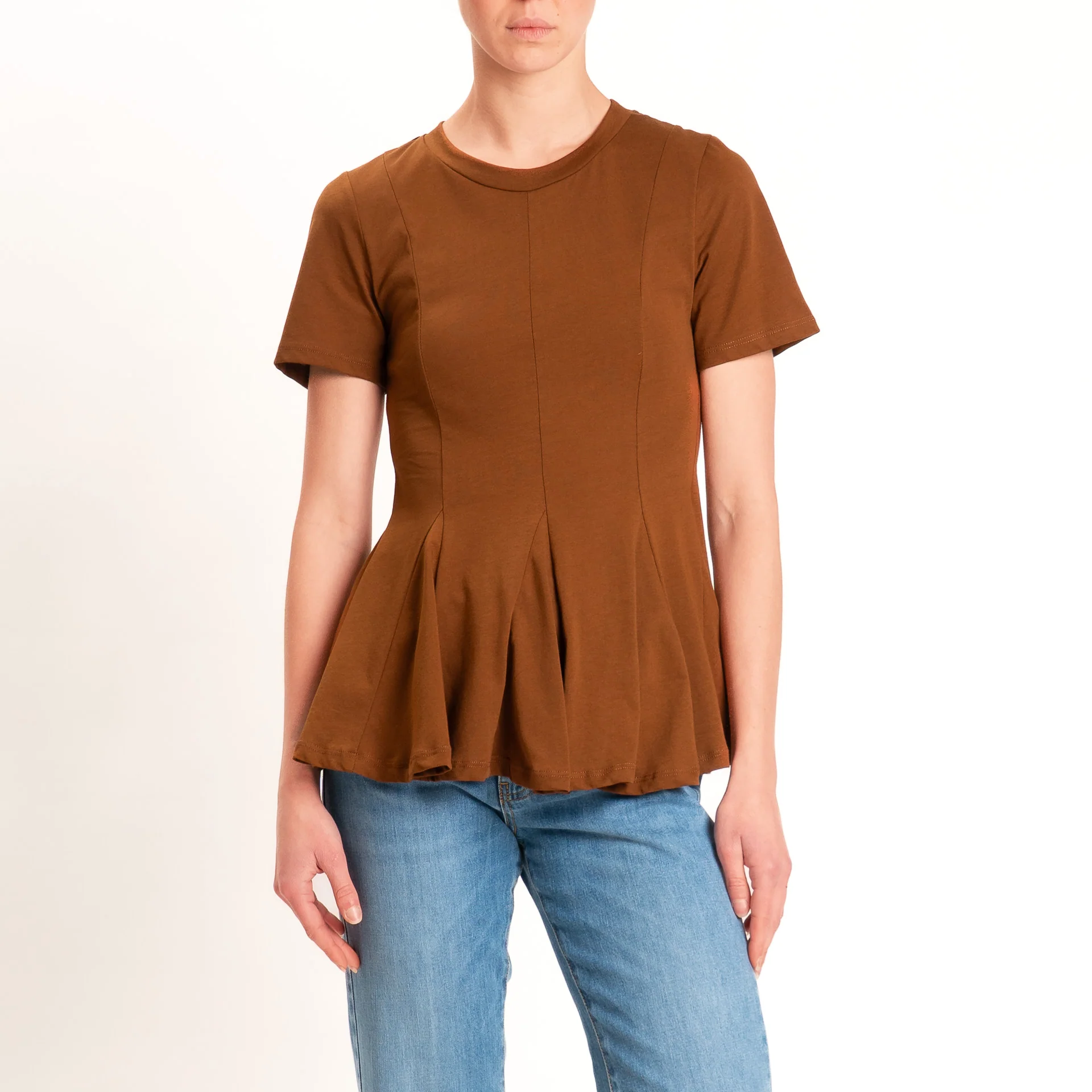 Tensione in-T-shirt girocollo con riprese - tabacco - Image 2