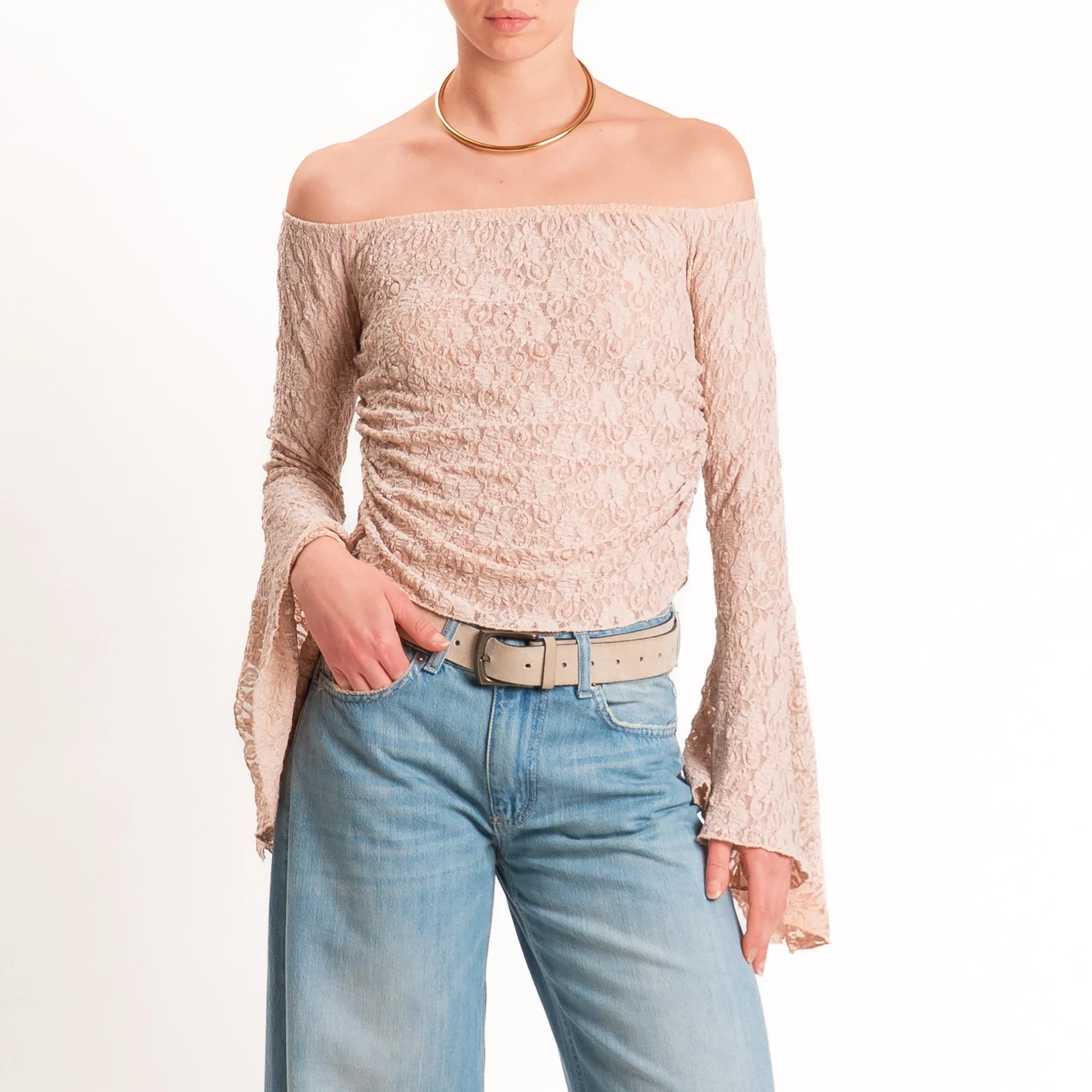 Haveone-Blusa collo shiffer in pizzo - cipria - Image 2