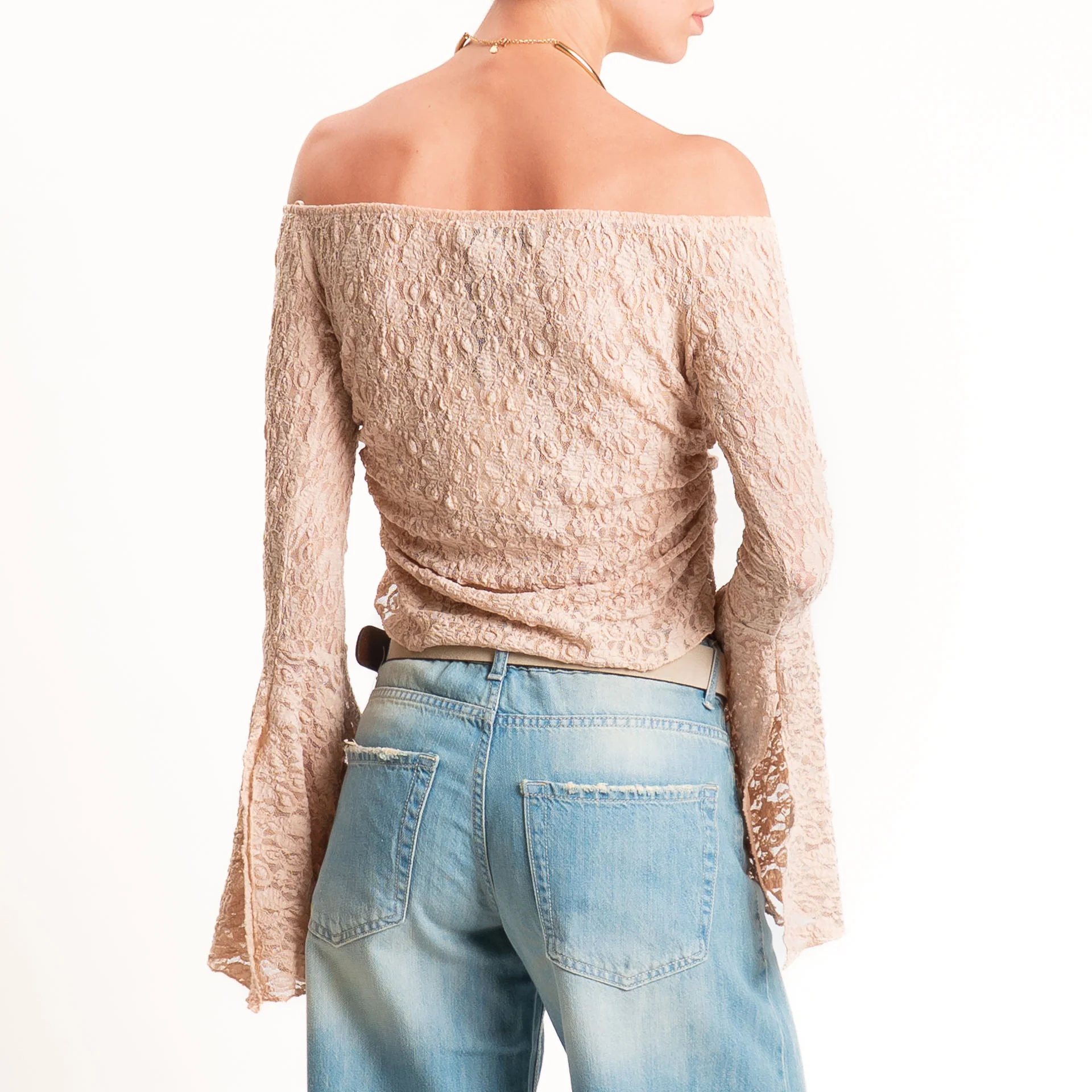 Haveone-Blusa collo shiffer in pizzo - cipria - Image 3