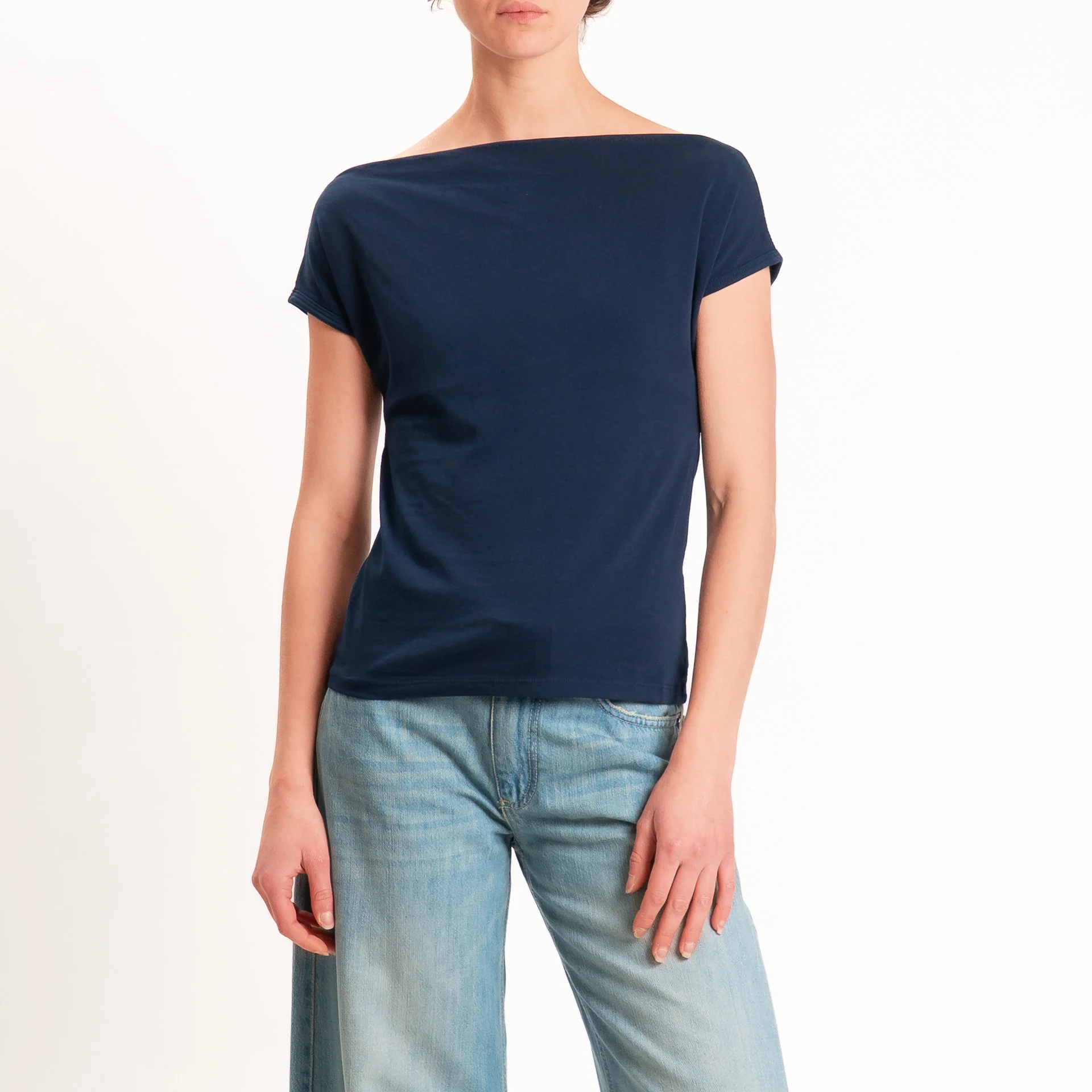 Haveone-T-shirt collo shiffer cotone elasticizzato - blu - Image 2