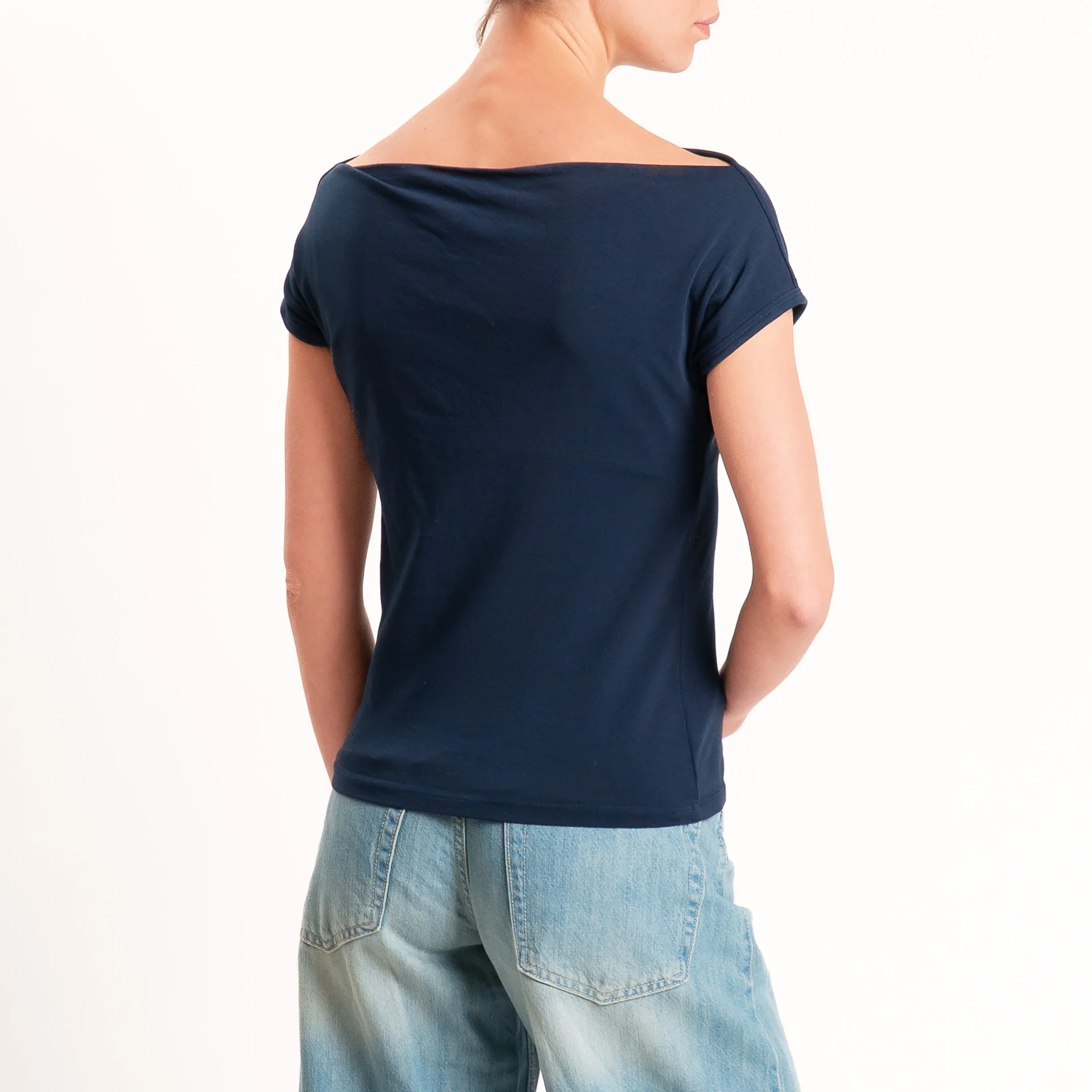 Haveone-T-shirt collo shiffer cotone elasticizzato - blu - Image 3