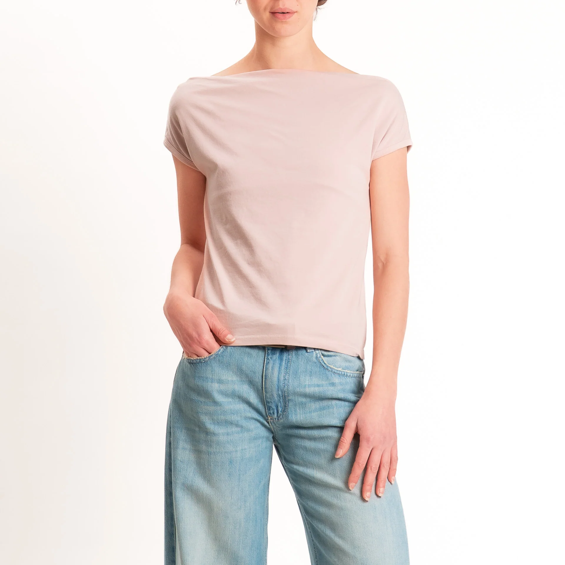 Haveone-T-shirt collo shiffer cotone elasticizzato - cipria - Image 2