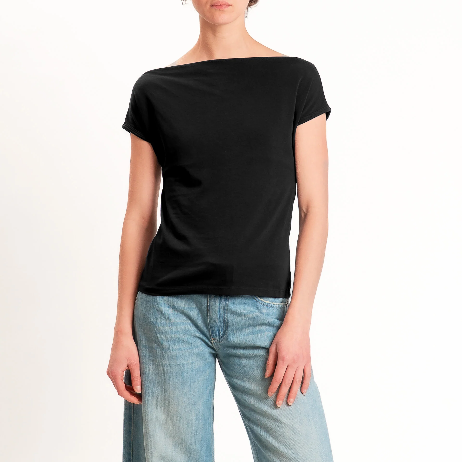 Haveone-T-shirt collo shiffer cotone elasticizzato - nero - Image 2