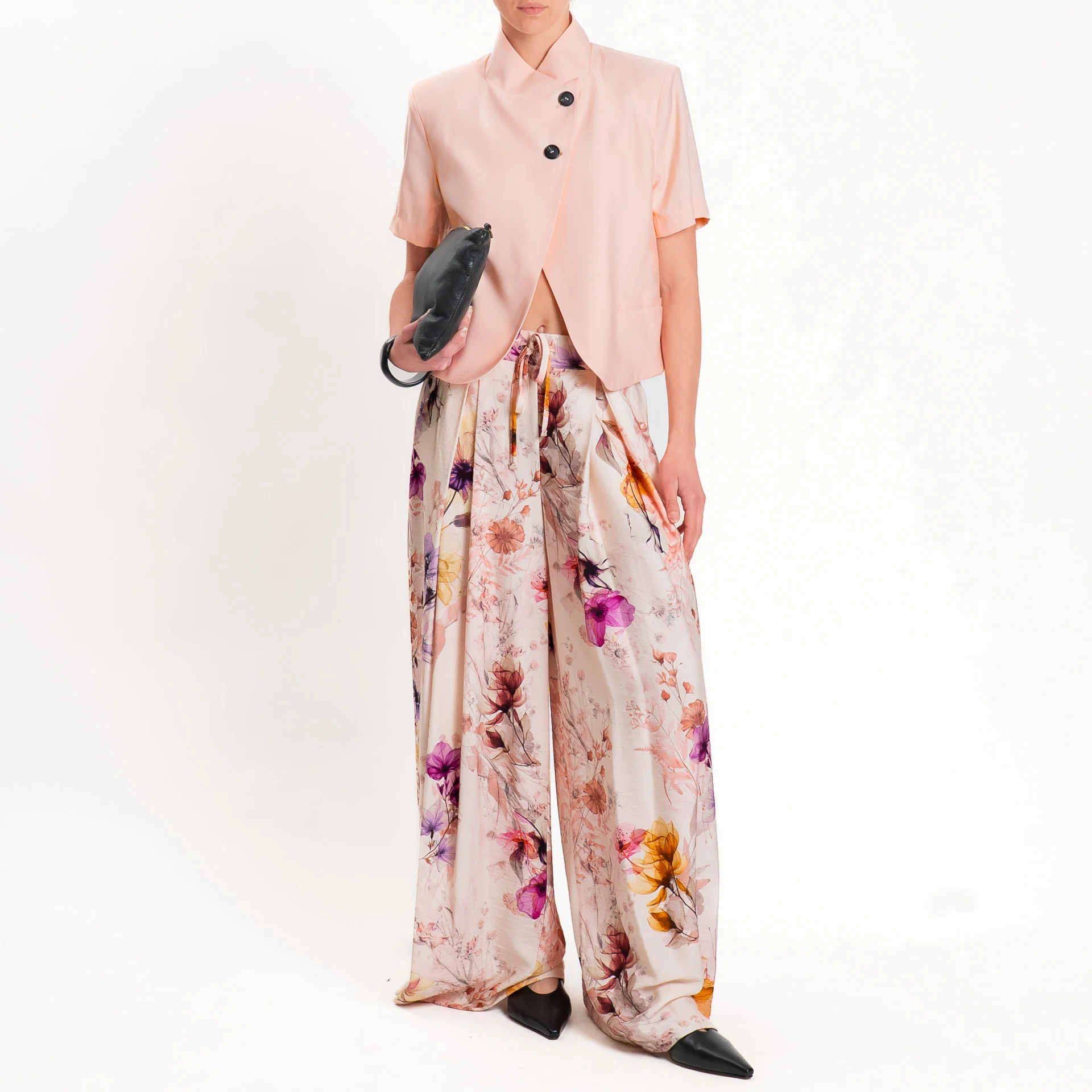 Dixie-Pantalone wide leg fantasia floreale - cipria/fucsia/crema