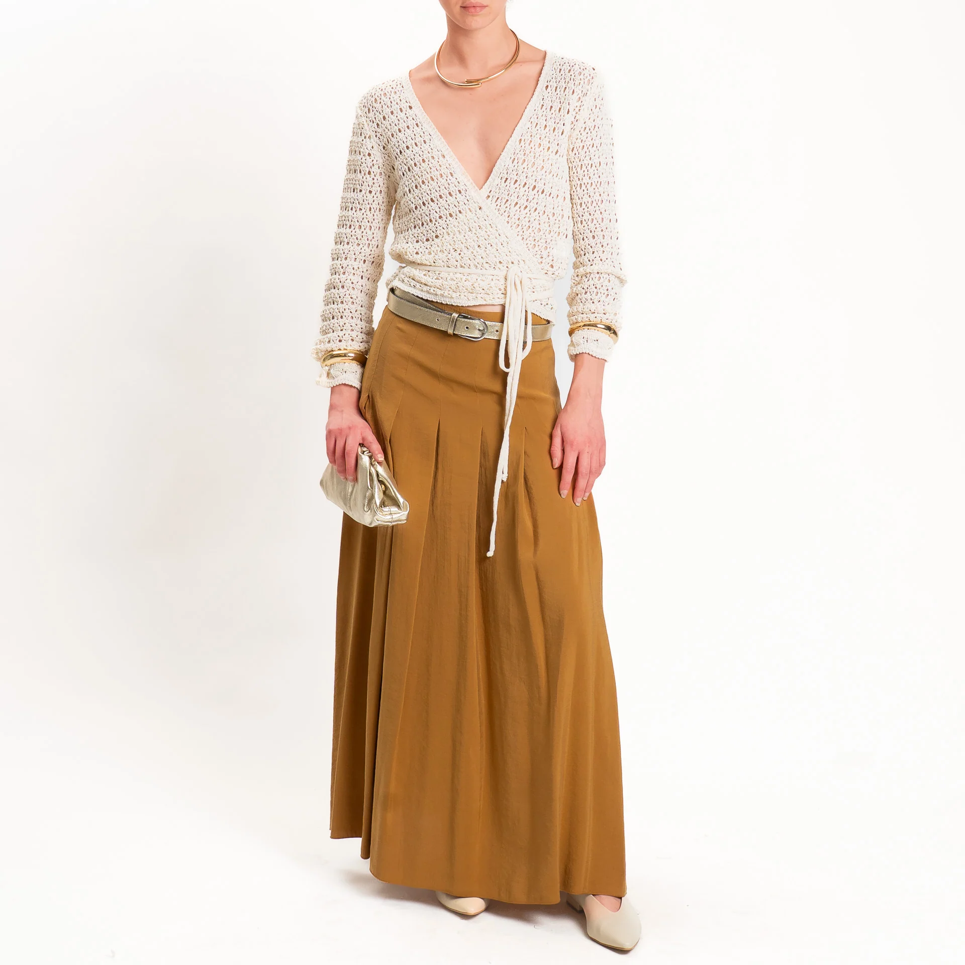 Dixie-Gonna tessuto modal con pinces - cuoio