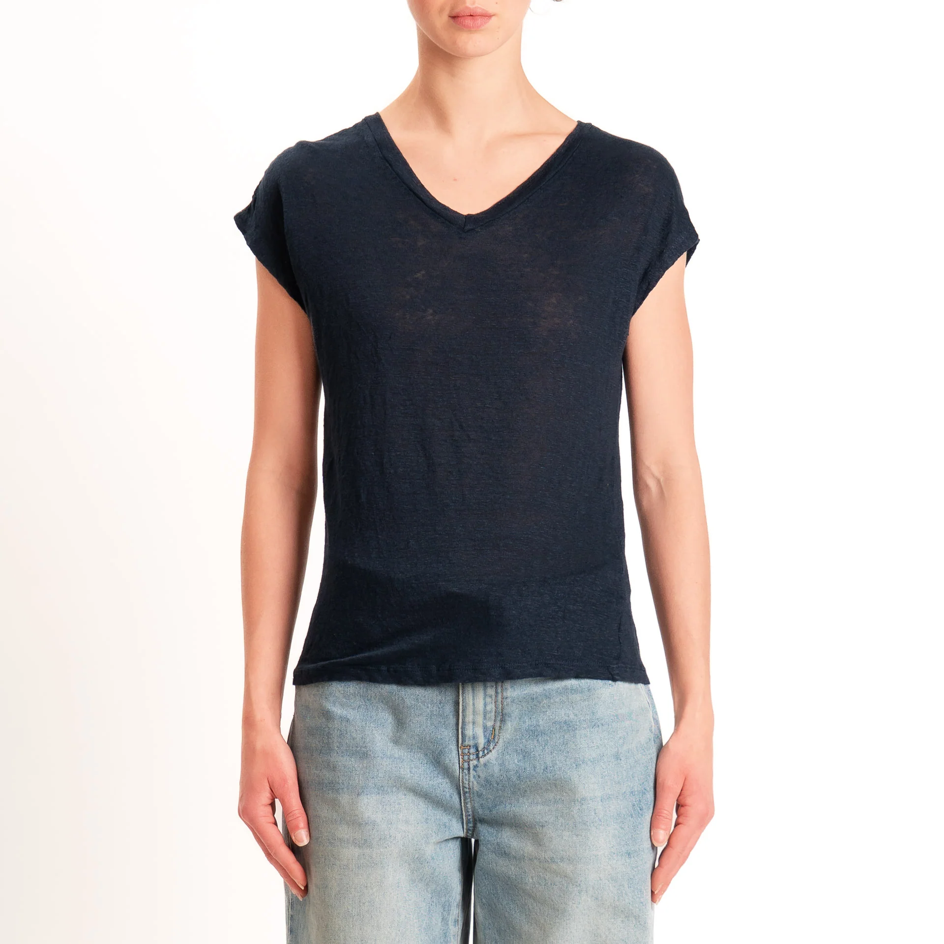 Zeroassoluto-T-shirt scollo v 100% LINO - blu - Image 3