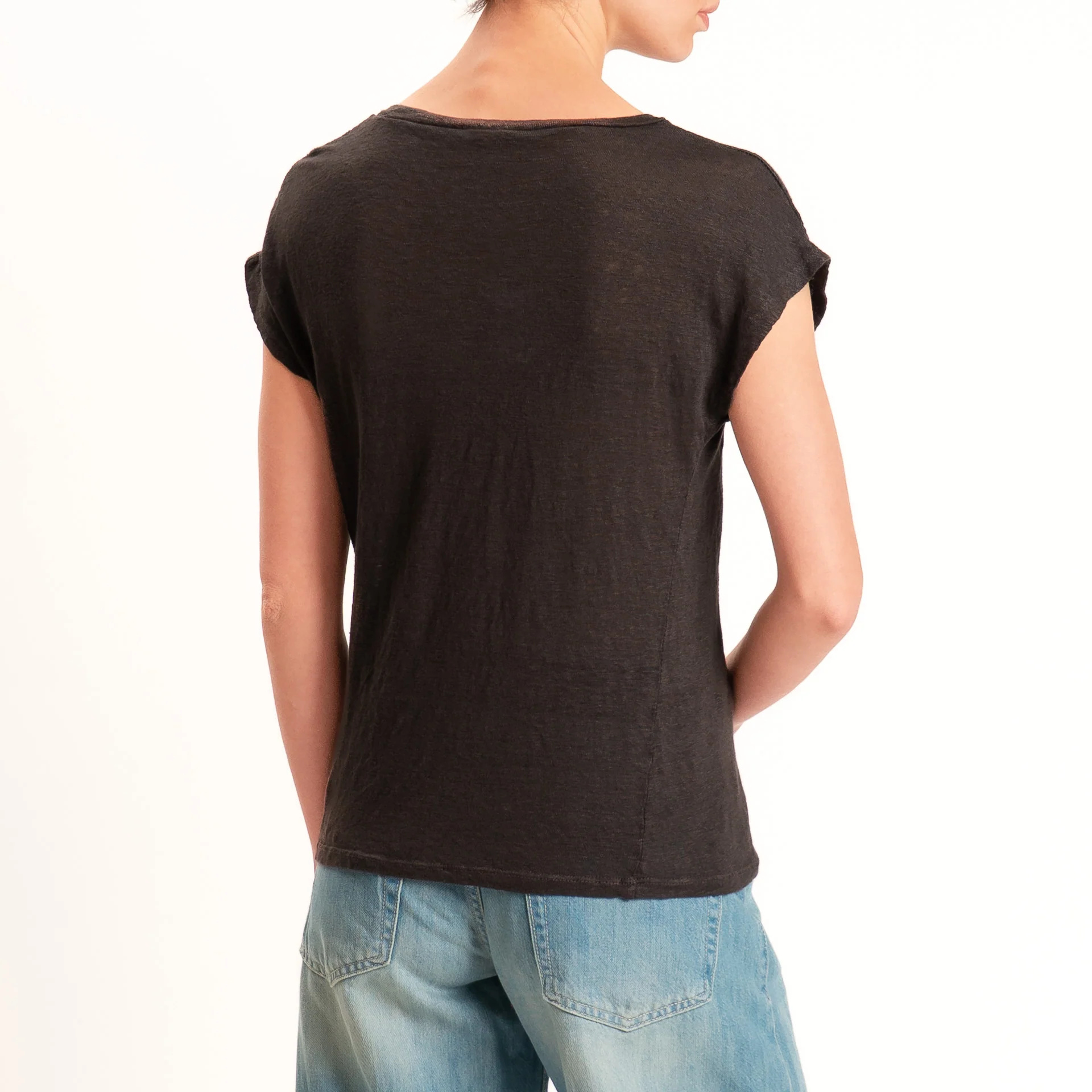 Zeroassoluto-T-shirt scollo v 100% LINO - choco - Image 5