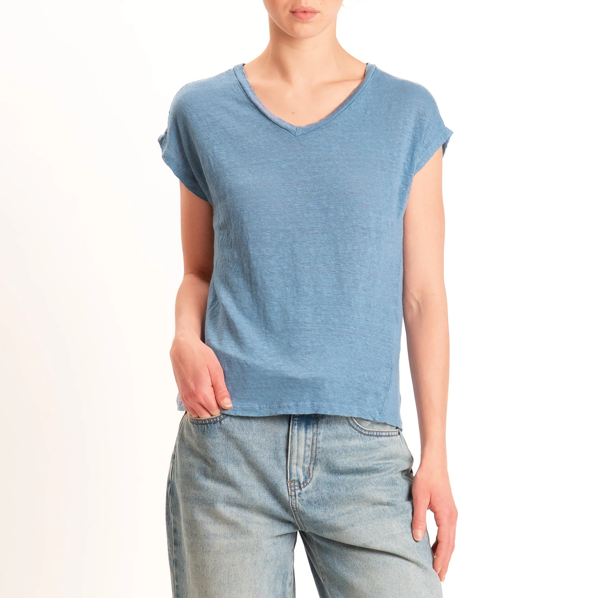 Zeroassoluto-T-shirt scollo v 100% LINO - jeans - Image 2