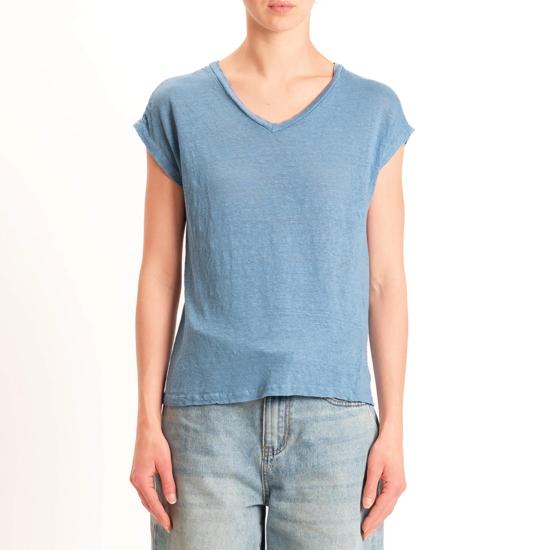 Zeroassoluto-T-shirt scollo v 100% LINO - jeans - Image 3