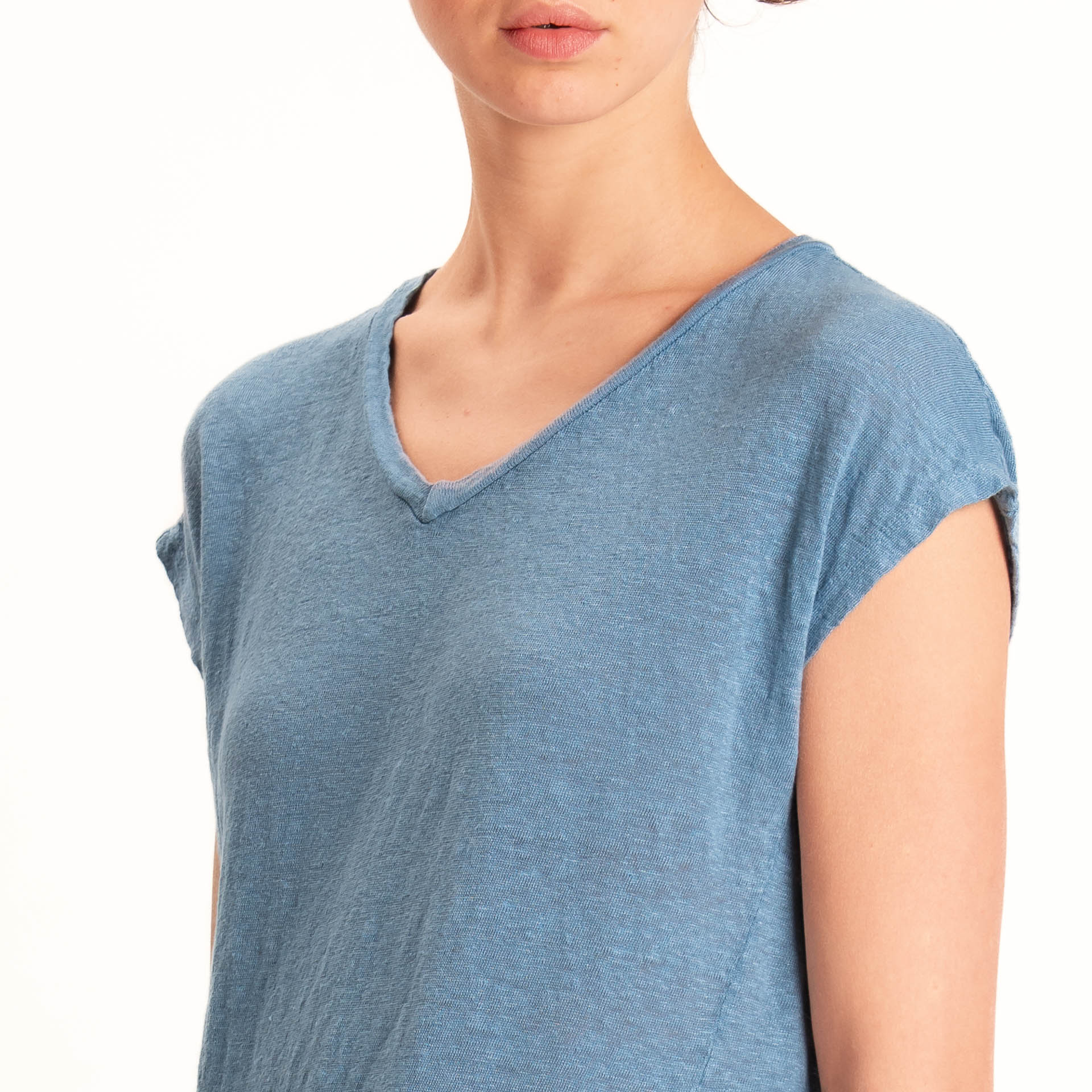 Zeroassoluto-T-shirt scollo v 100% LINO - jeans - Image 4