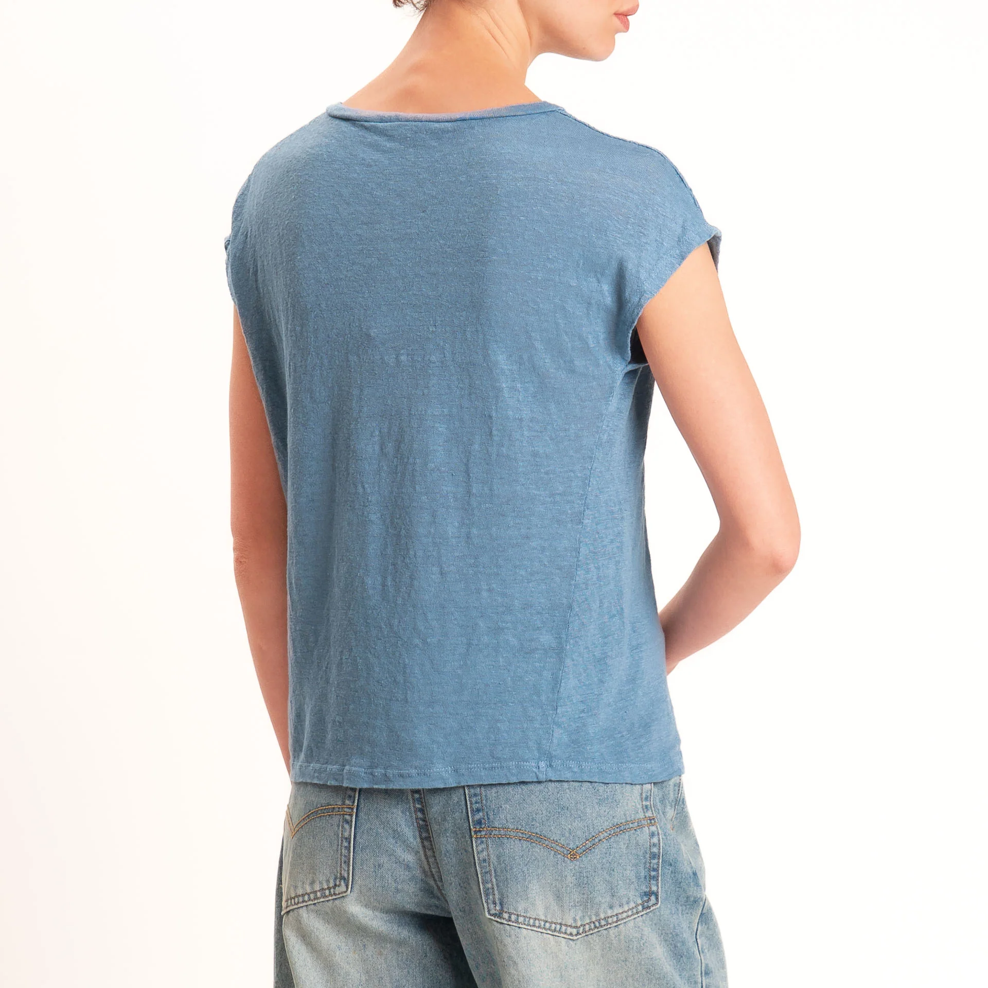 Zeroassoluto-T-shirt scollo v 100% LINO - jeans - Image 5