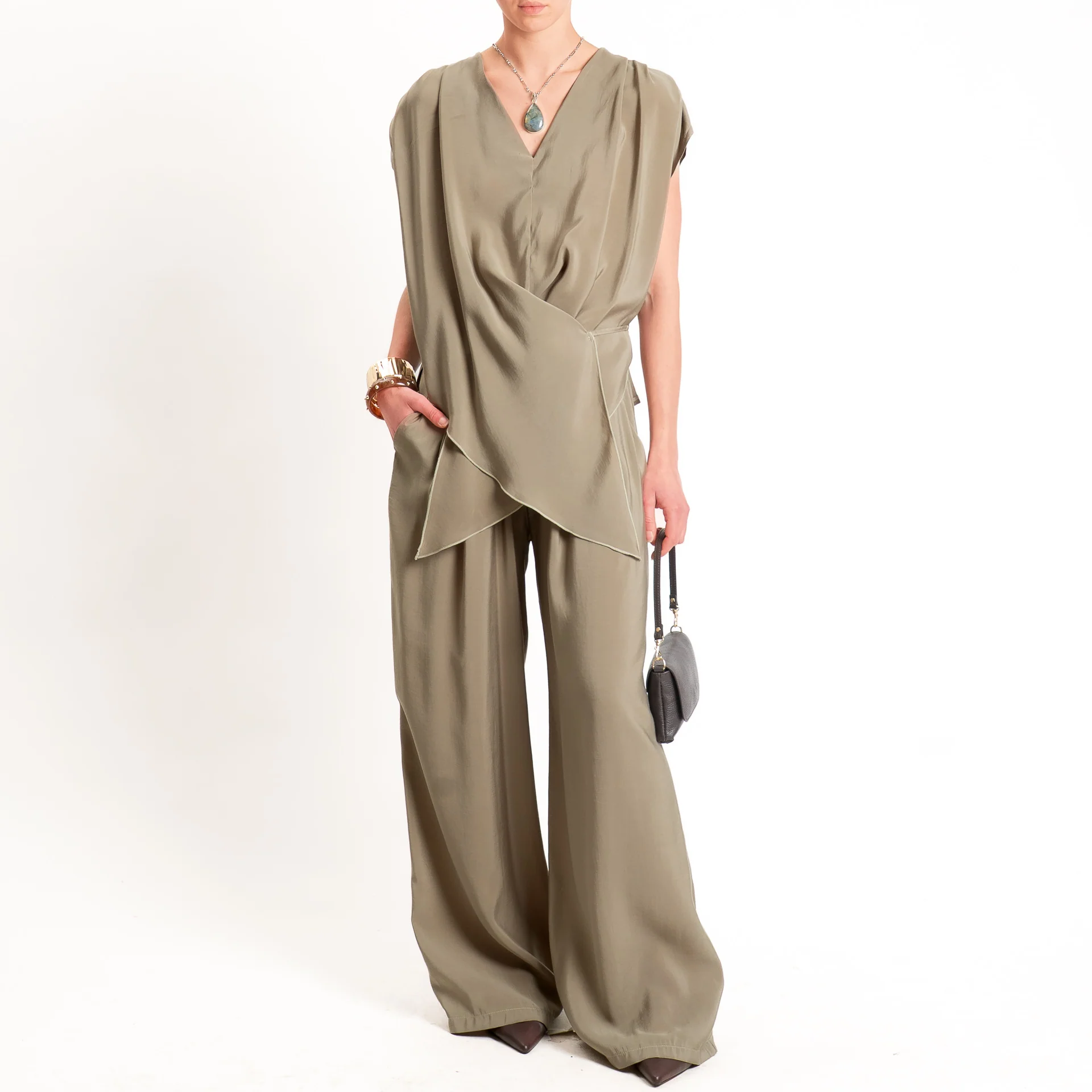 Dixie-Blusa tessuto modal con riprese - salvia - Image 3