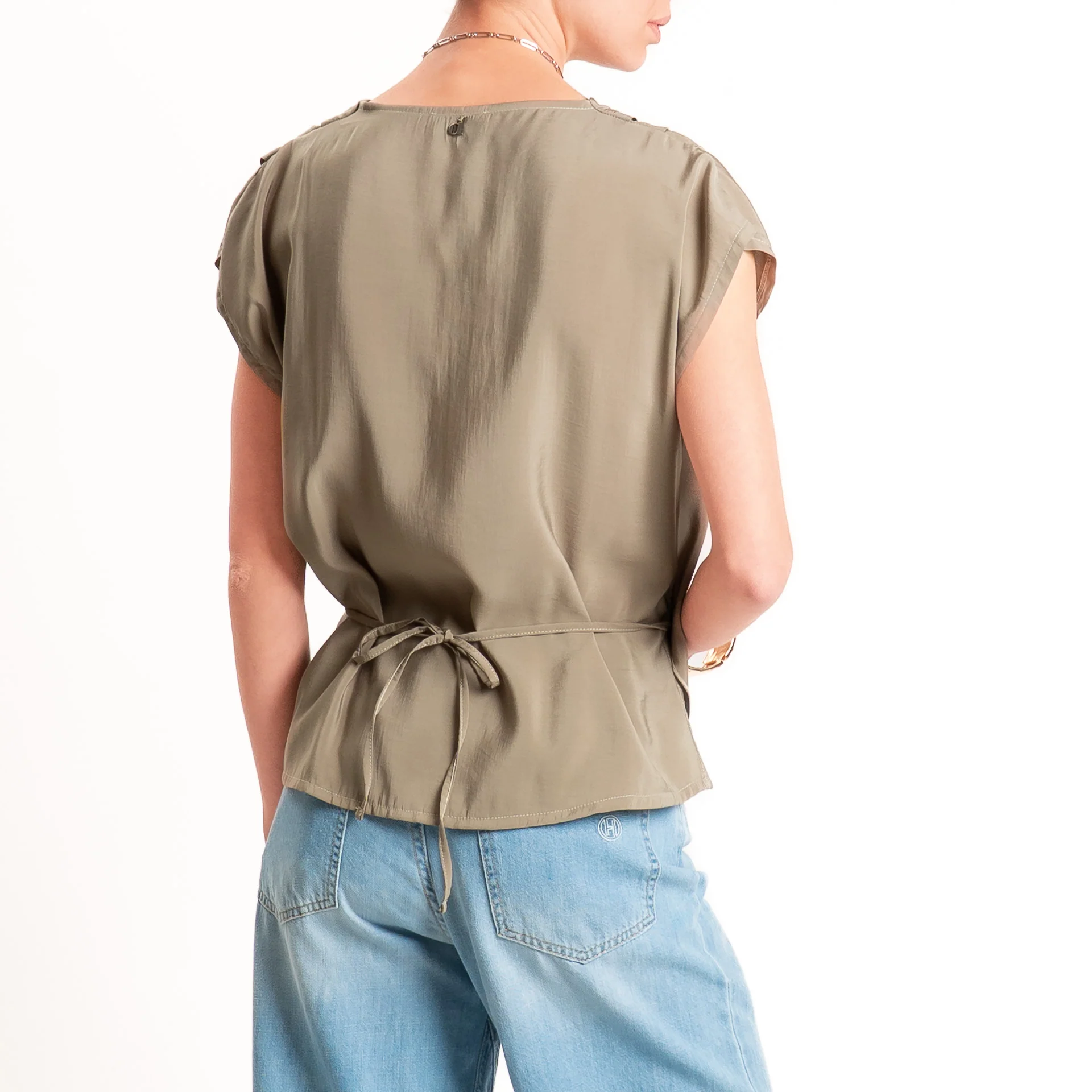 Dixie-Blusa tessuto modal con riprese - salvia - Image 4