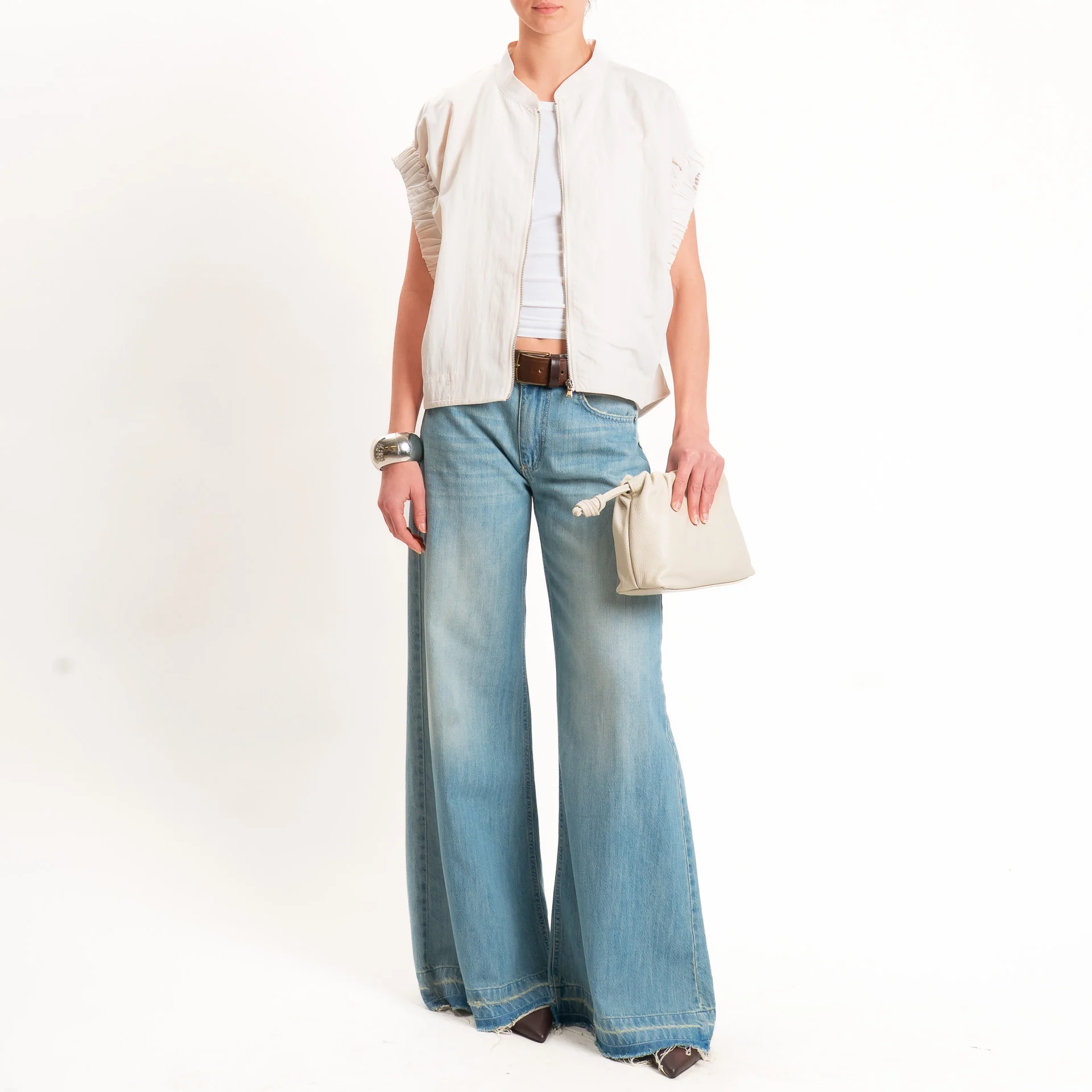 Dixie-Bomber smanicato lyocell con zip - burro
