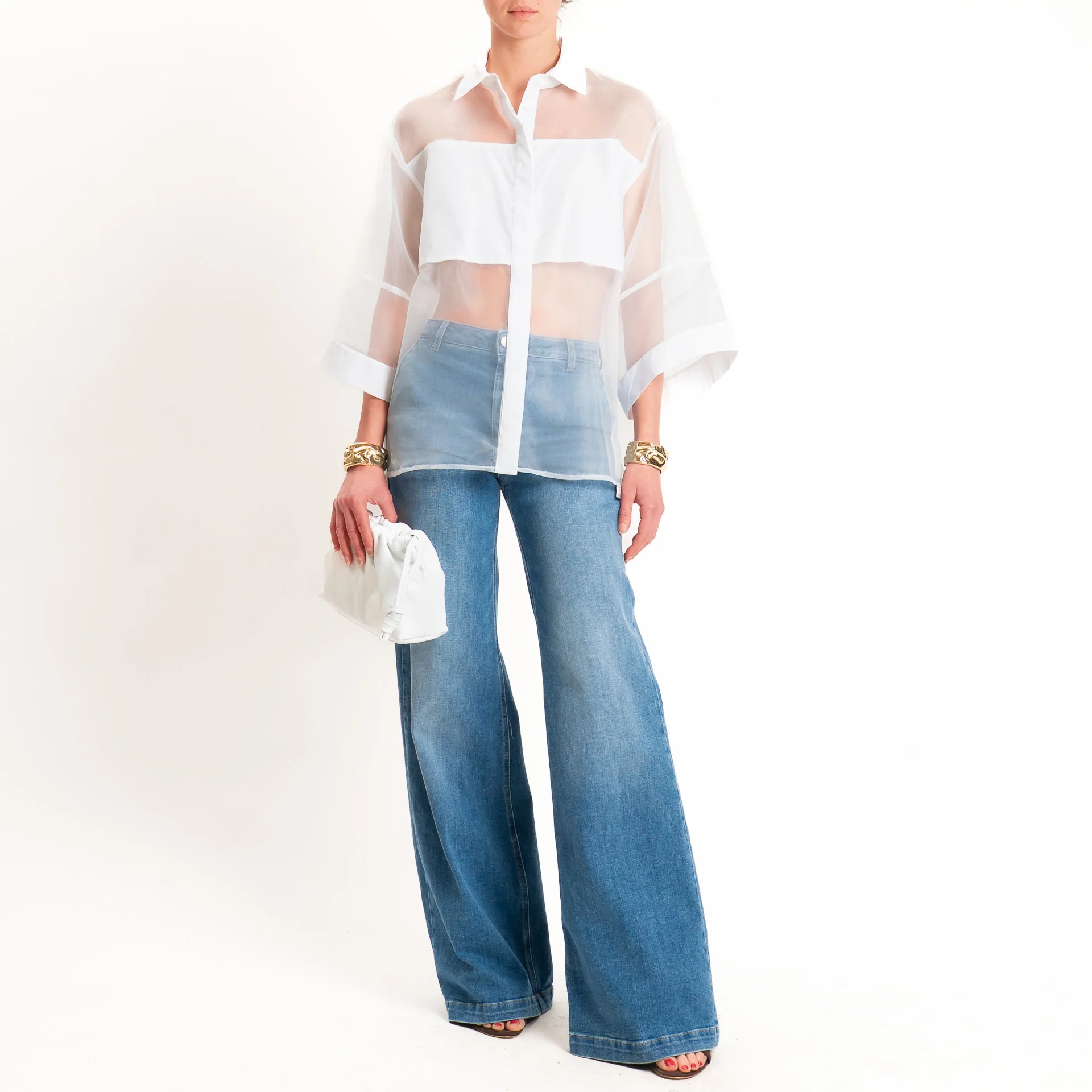Dixie-Camicia organza manica 3/4 - bianco