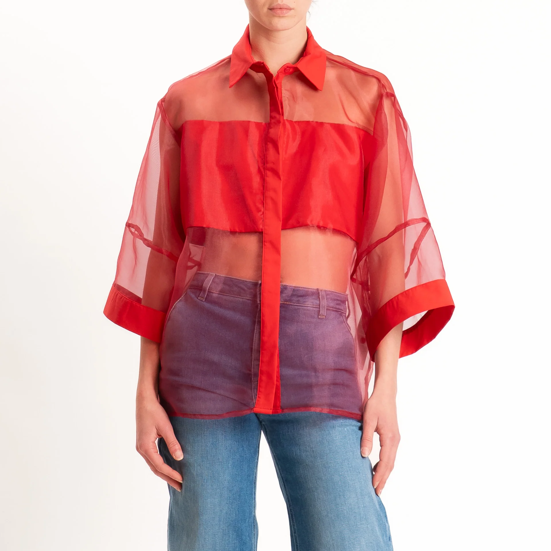 Dixie-Camicia organza manica 3/4 - rosso - Image 2
