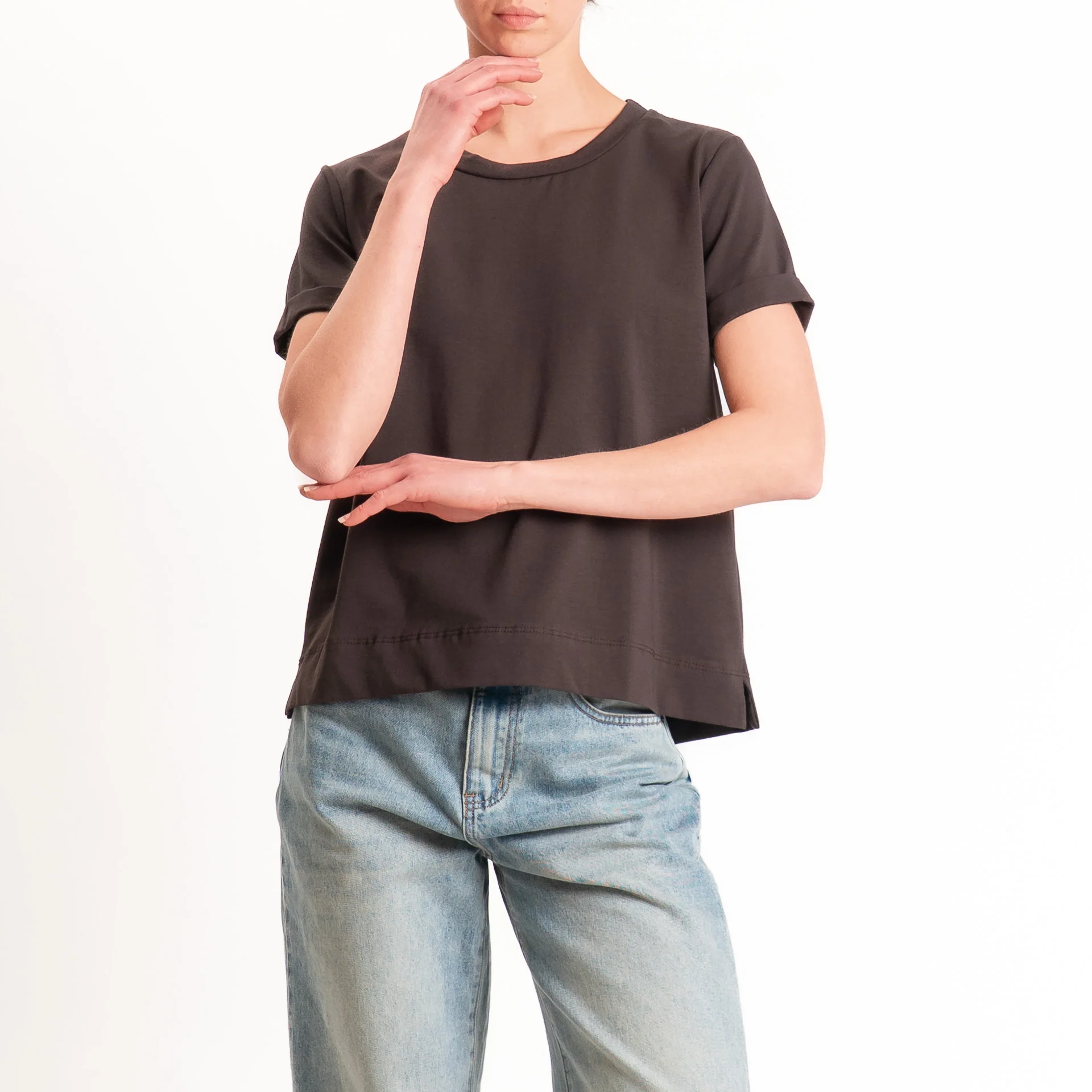 Zeroassoluto-T-shirt scatola jersey elasticizzato - choco
