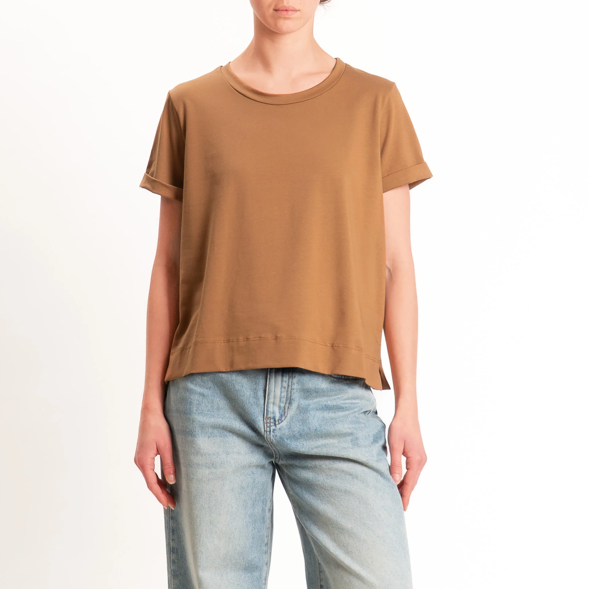 Zeroassoluto-T-shirt scatola jersey elasticizzato - cuoio
