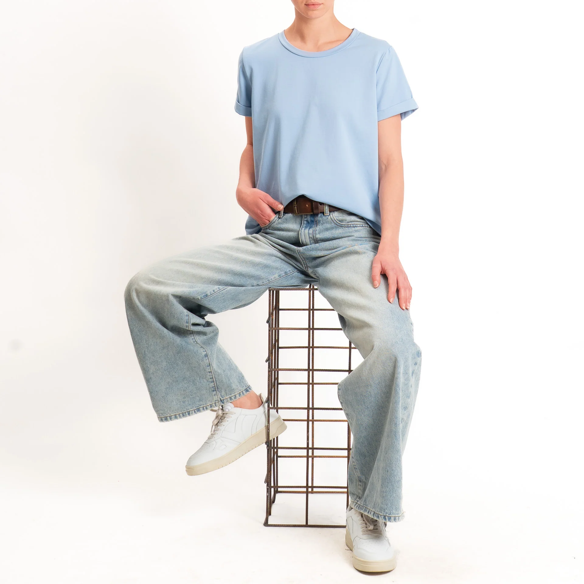 Zeroassoluto-T-shirt scatola jersey elasticizzato - sky