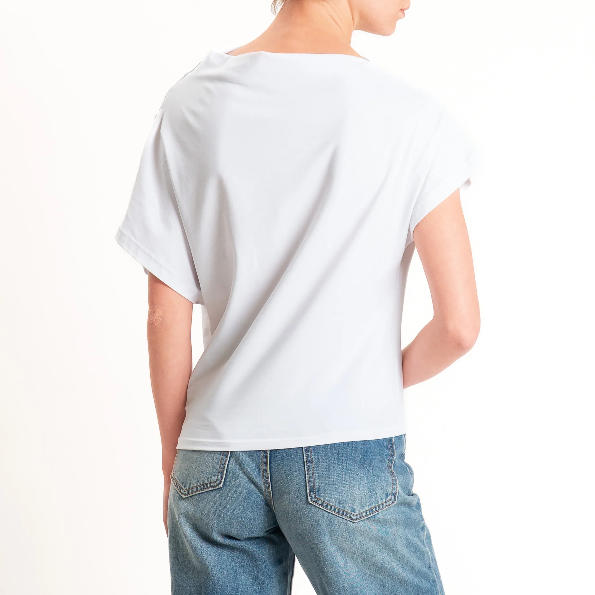 Zeroassoluto-T-shirt asimmetrica jersey elasticizzato - bianco - Image 5