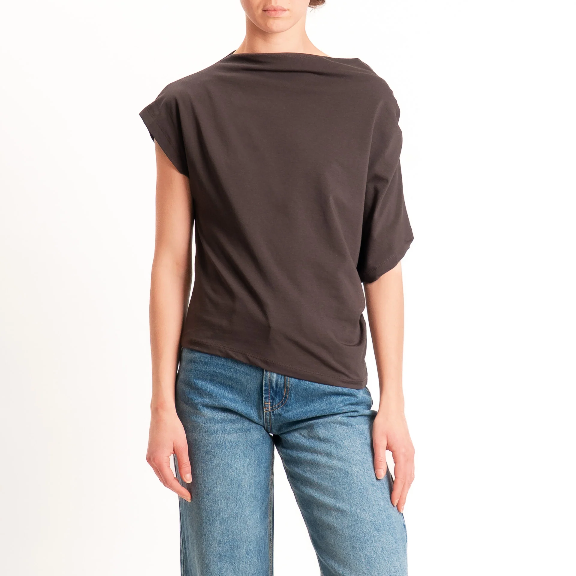 Zeroassoluto-T-shirt asimmetrica jersey elasticizzato - choco